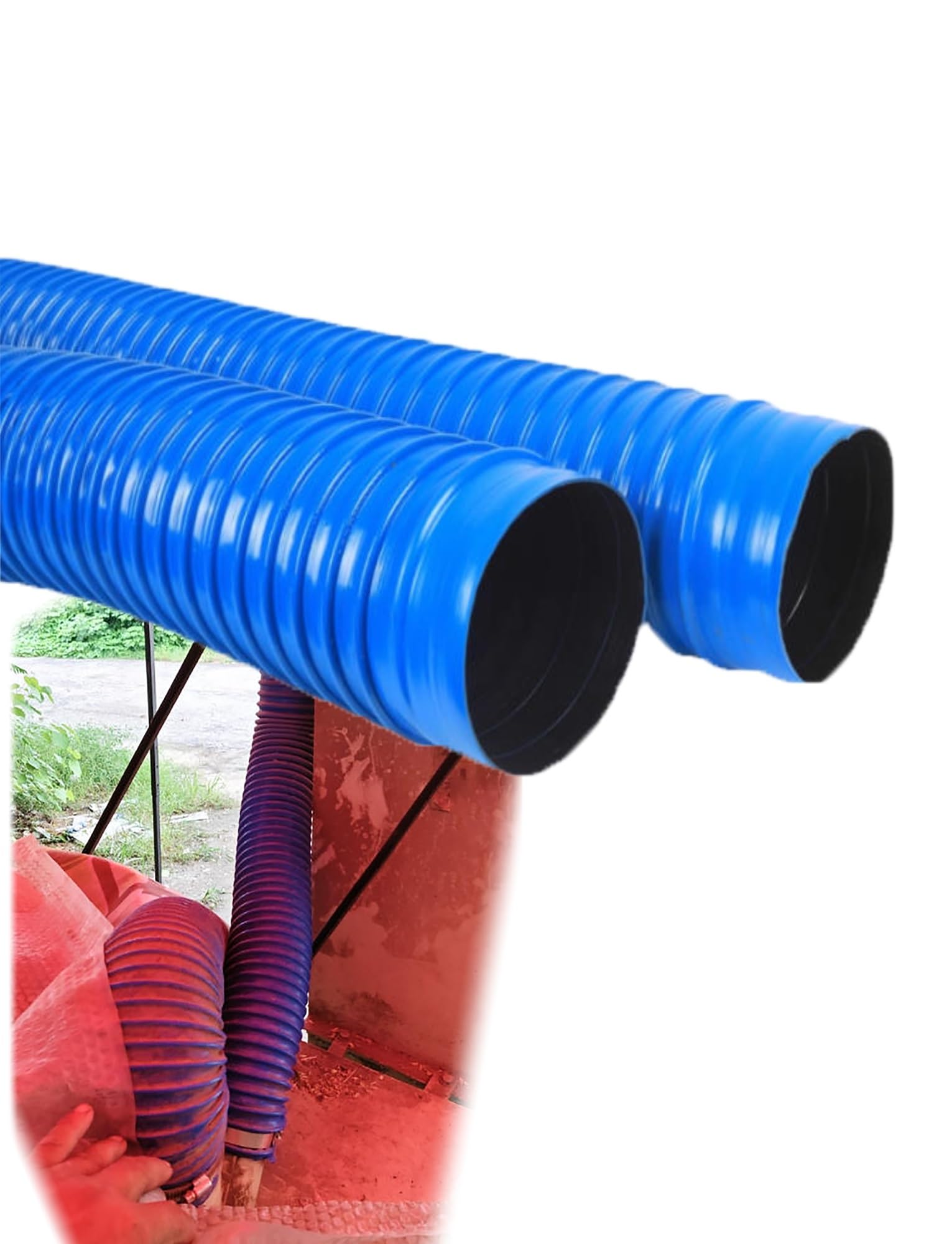 Manguera de succión polvo, caucho PVC | Manguera de recolección de polvo de PVC y extensión de bajante, azul, varios tamaños (130 mm/5,1 pulgadas)(150mm/5.9in)