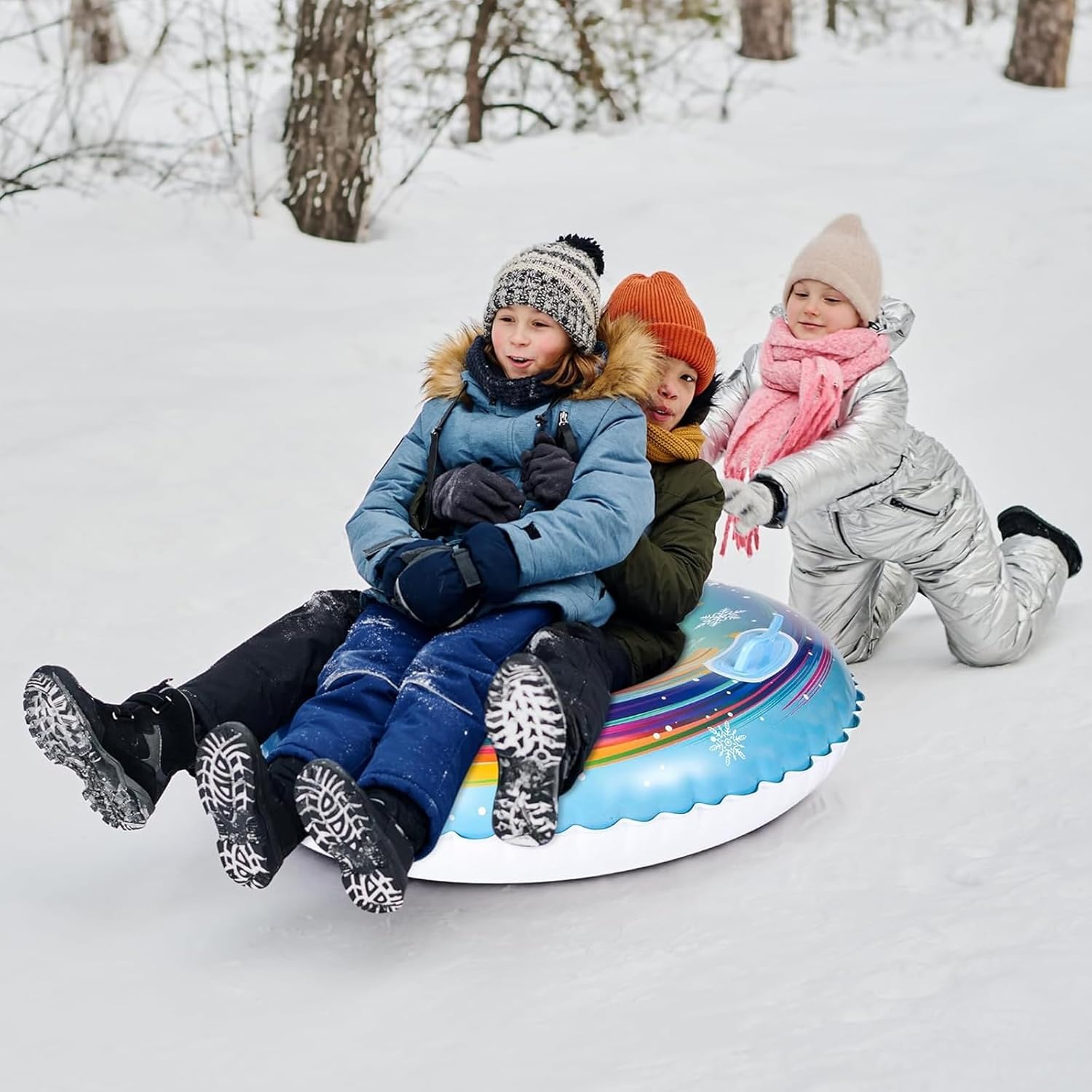 Tubo de Nieve Inflable Resistente 90 cm PVC Reforzado Prueba de Heladas Asas Integradas Trineo Invierno Aire Libre