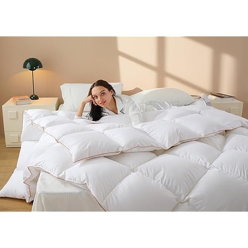 Down Comforter King Size – All Season Medium Weight Fluffy White Duvet Insert, Warm Feather Bedding, Soft 100% Cotton Cover, 106x90 in