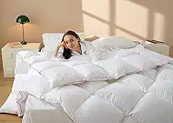Down Comforter Queen Size – All Season Medium Weight Fluffy White Duvet Insert, Warm Feather Bedding, Soft 100% Cotton Cover, 90x90 Inch