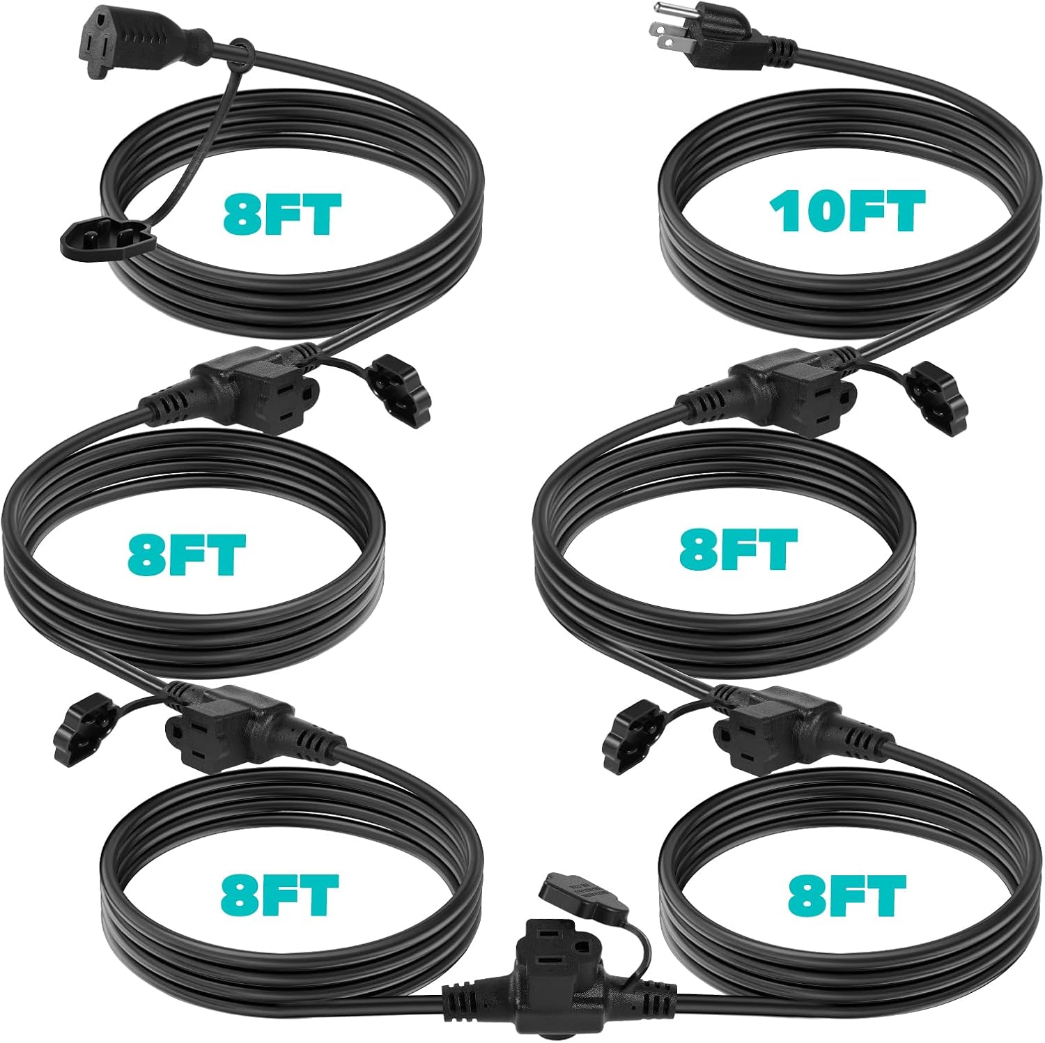 HOUHUI Outdoor Extension Cord 50Ft with 6 Outlets, 16/3 SJTW Weatherproof Power Extension Cord with Evenly Spaced 6 3-Ground Outlets,Safety Cover for Outdoor Christmas Holiday Decoration,ETL Listed