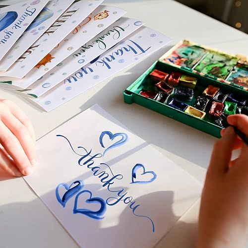 Miniatura 5 de 24 juegos de tarjetas de agradecimiento bajo el mar con sobres, ballena, tiburón y tortuga, notas de agradecimiento de acuarela oceánica, tarjetas