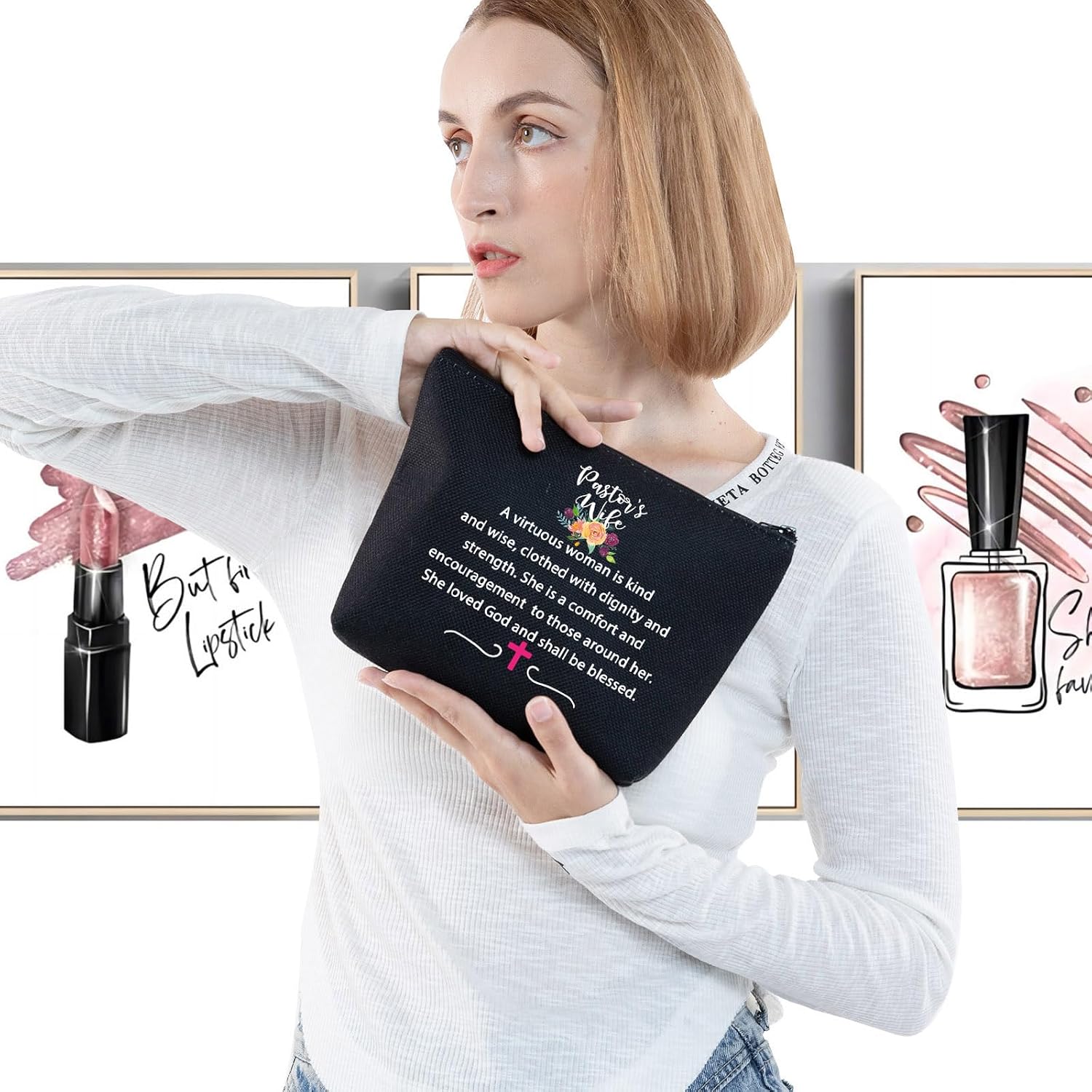 G2TUP Pastor's Wife Appreciation Priest Wife Cosmetic Makeup Bag Preacher Wife Church Staff Toiletry Bag Wifey Gift from Husband (Pastor's Wife Black)