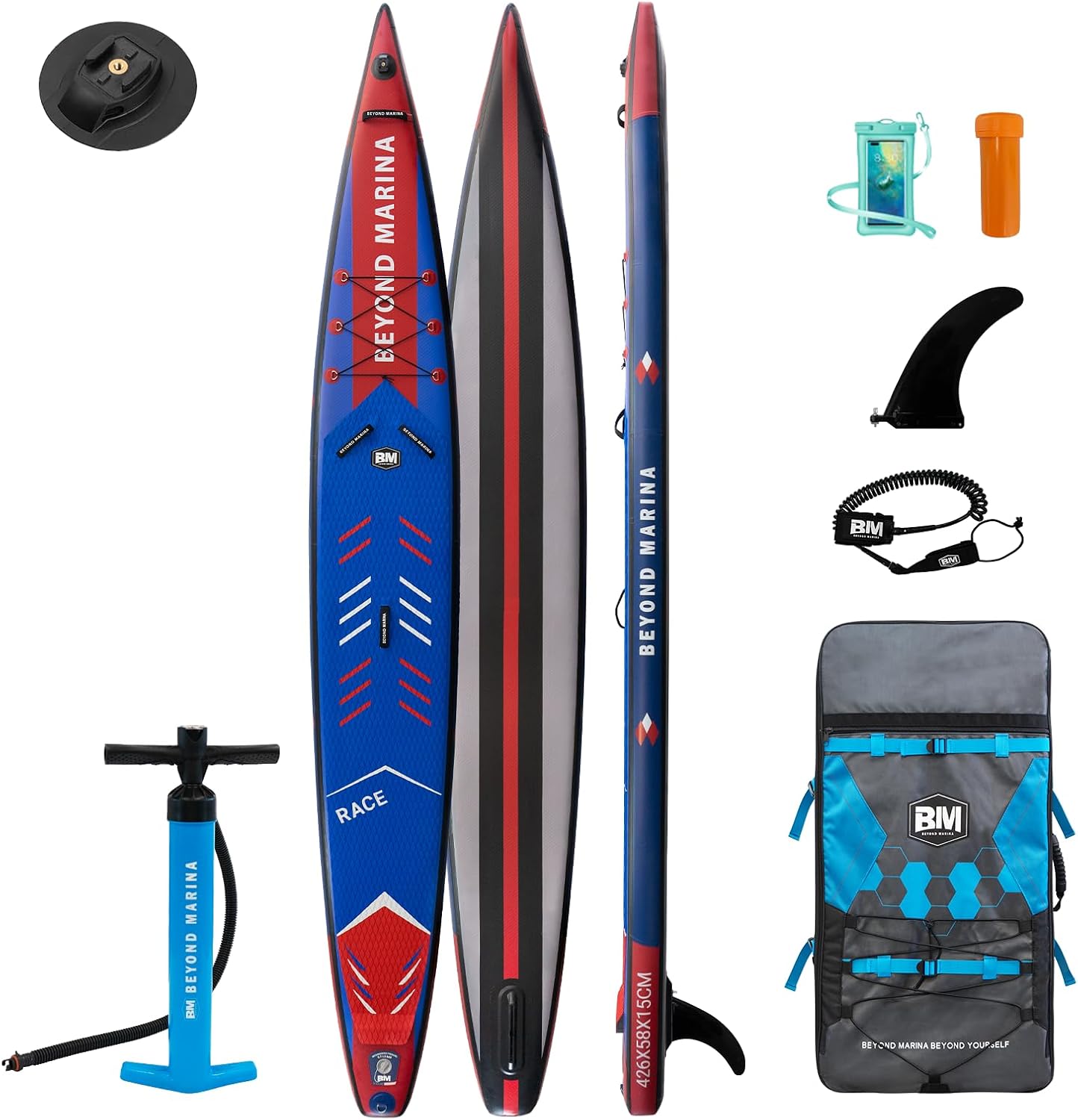 BEYOND MARINA Inflatable Stand Up Paddle Board, 106 SUP Paddleboard for Adult, Premium Accessories | Non-Slip 5MM EVA Deck  Foam Handles, Camera Mount, Double Action Pump, 85L Travel Backpack