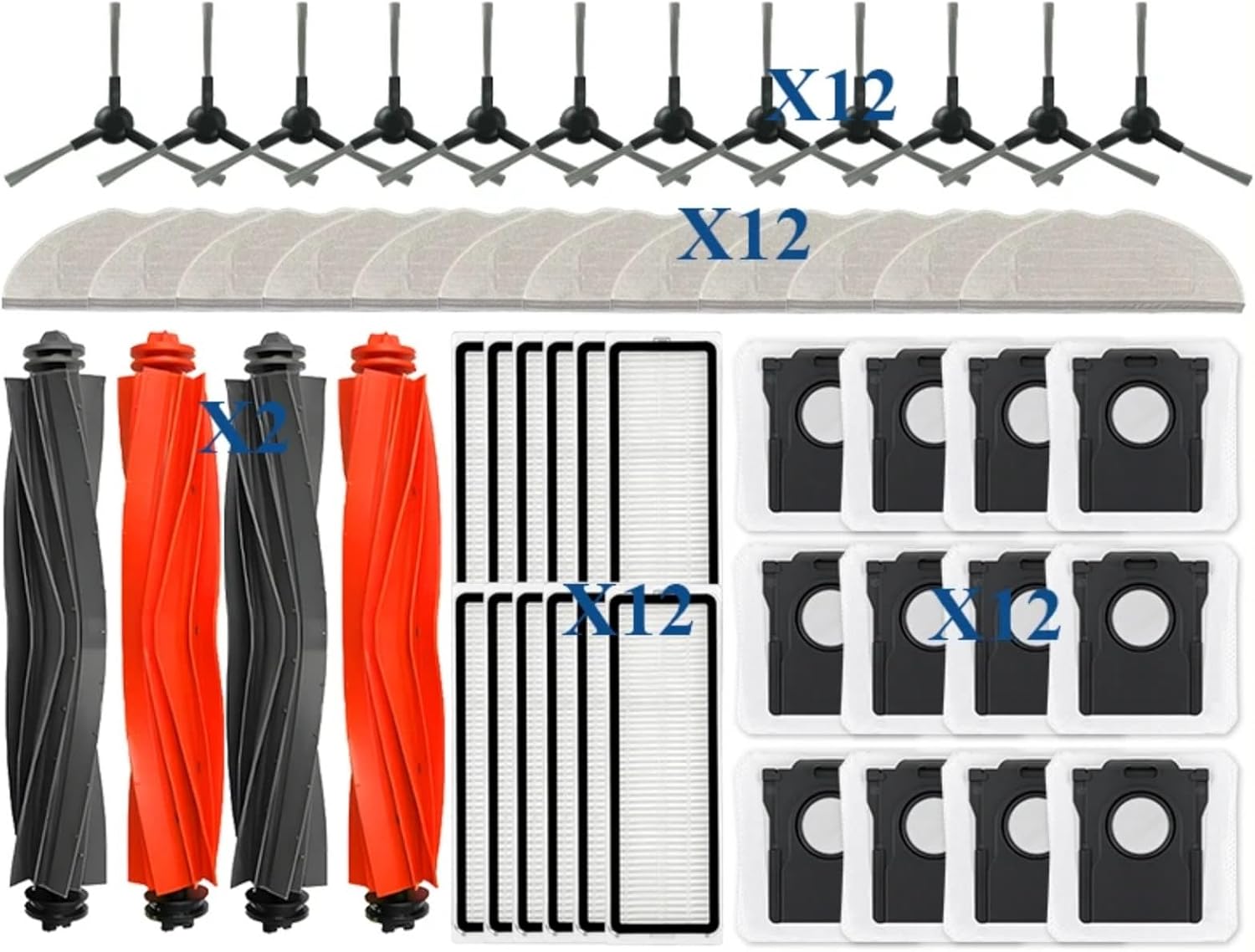 Spare Parts Main Side Brush Hepa Filter Mop Pad Dust Bag Accessories Consumables for Dreame for Mova S20 Ultra / RLM71CE(24PCS)