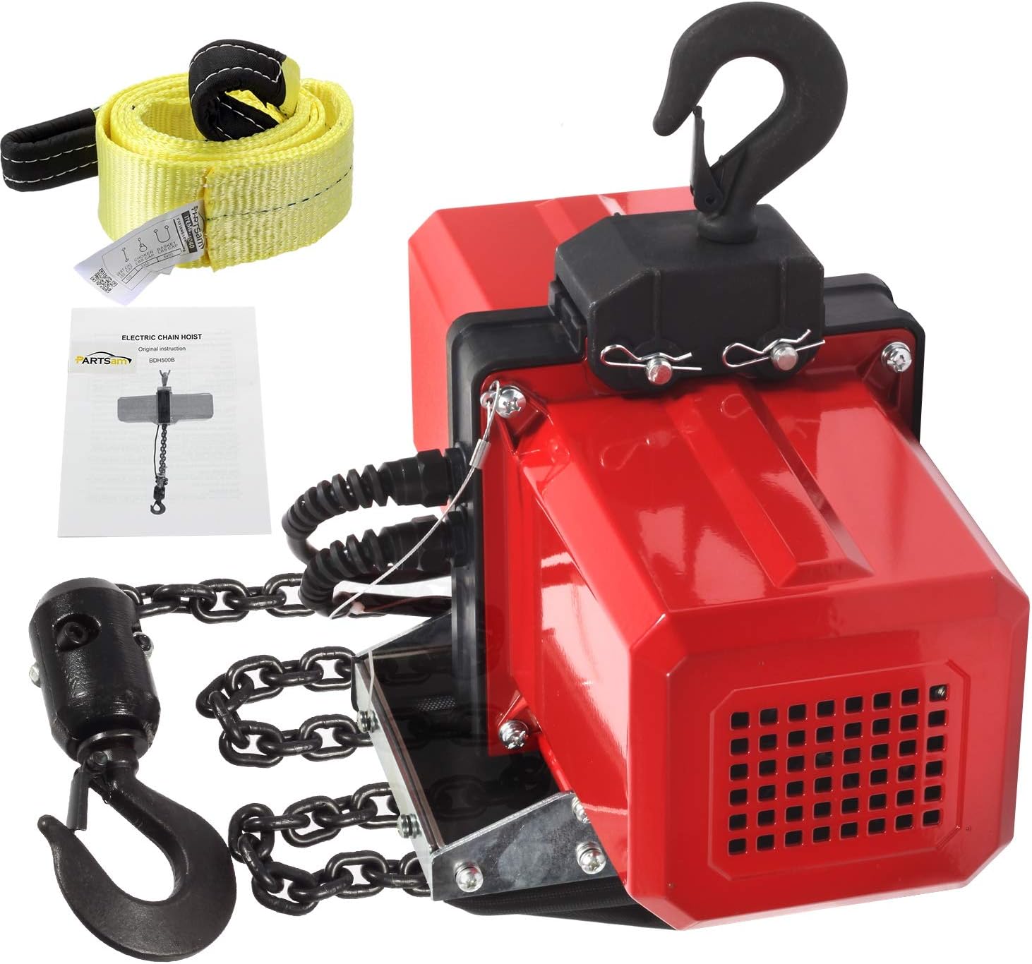 Partsam 2200lbs Chain Lift Electric Hoist Single Phase 10ft Lift Height Overhead Crane Ceiling Winch Hook Mount G80 Chain Hoist 1 Ton w/Pendant Control and Towing Strap Sling (1Ton, 110V) : Industrial & Scientific