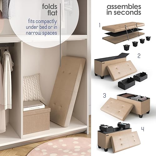 Miniatura 501 de Otomana plegable para dormitorio o sala de estar, con contenedores de almacenamiento, reposapiés para el extremo de la cama, soporta hasta 660 lb,