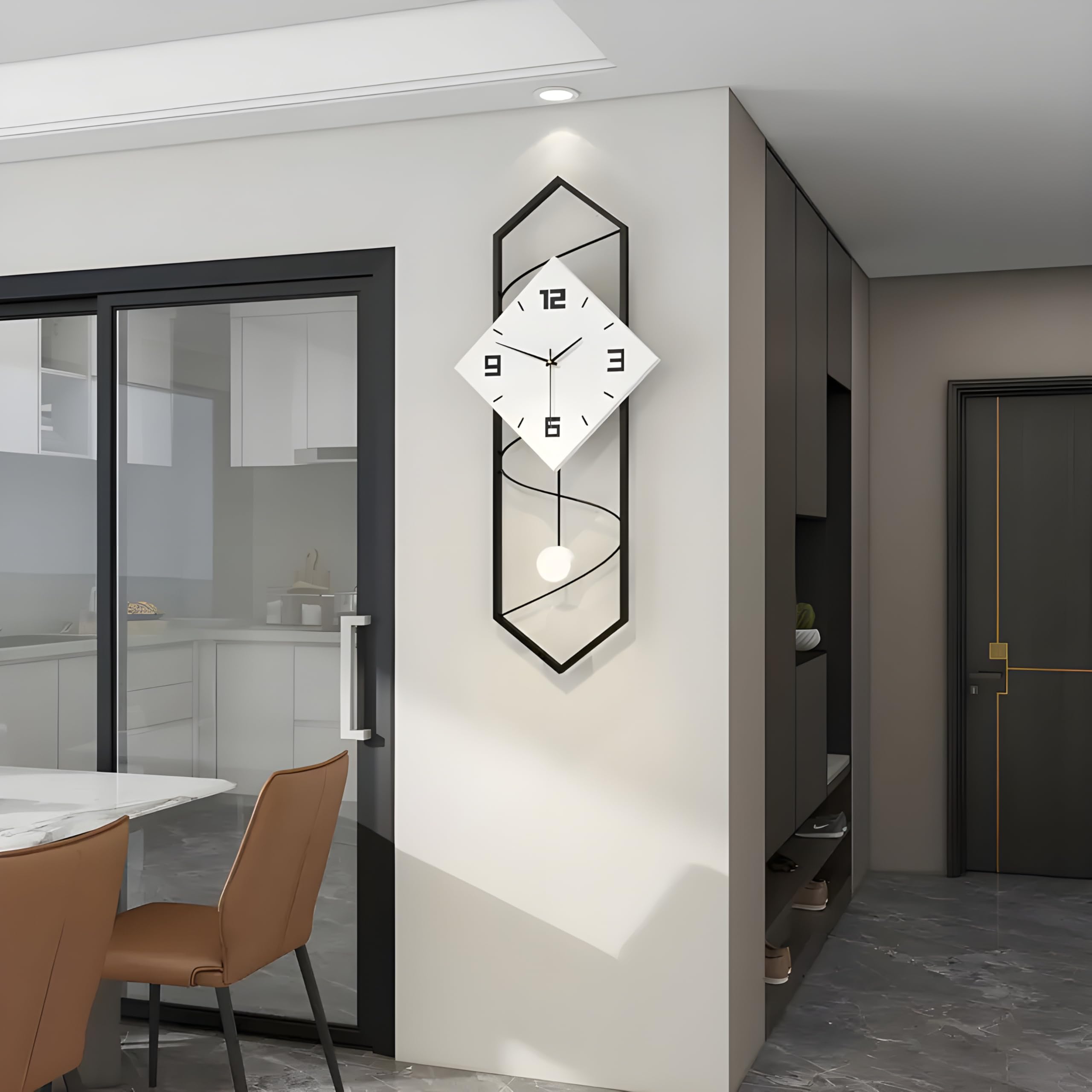 Reloj de pared grande con péndulo de 70 cm x 30 cm, color blanco y negro, diseño silencioso