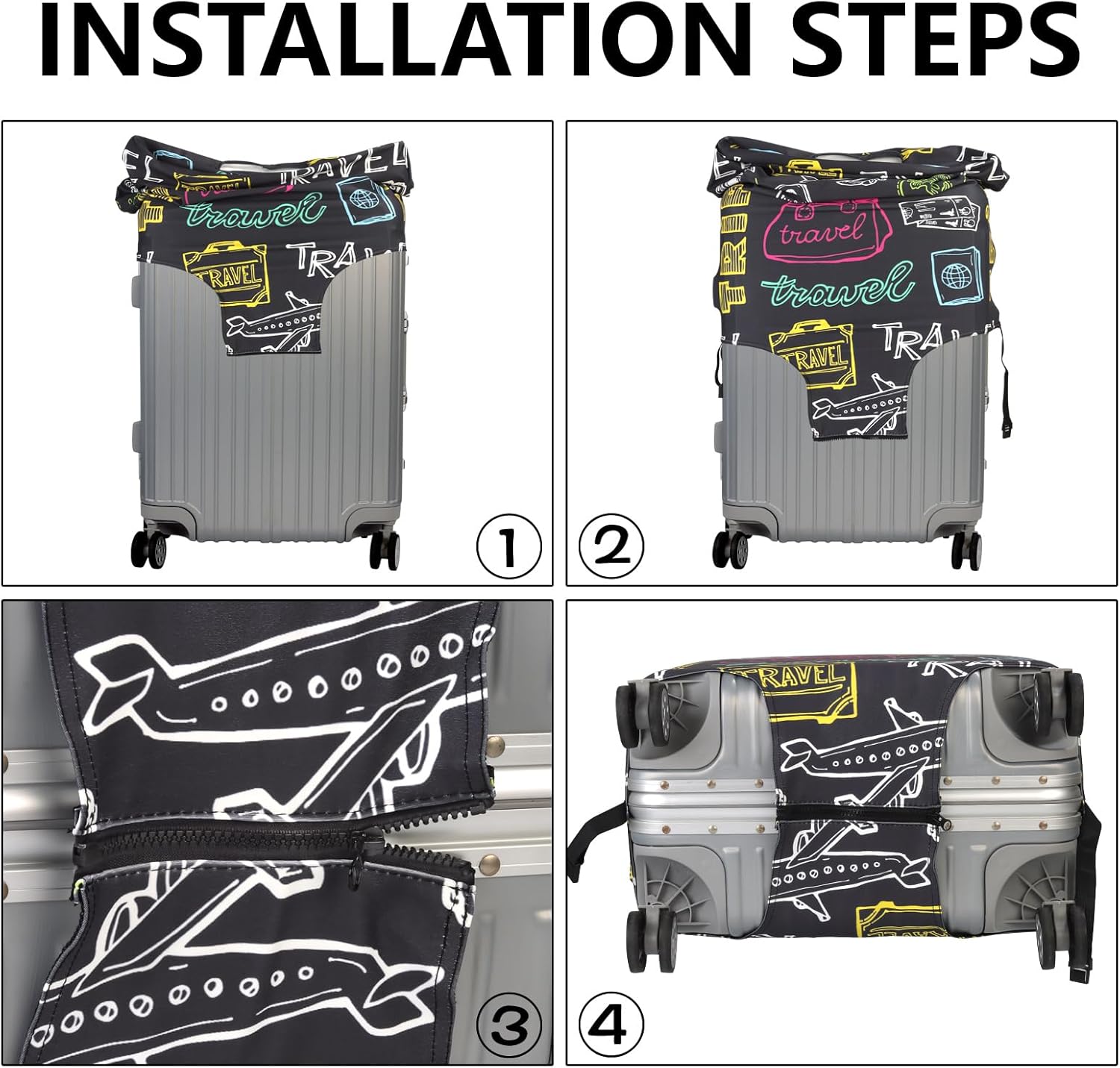 トラベルラゲッジカバー TSA承認 ラゲッジカバー プロテクター 伸縮性 洗濯可能 傷防止 18~32インチのケースに適合, ブラッ