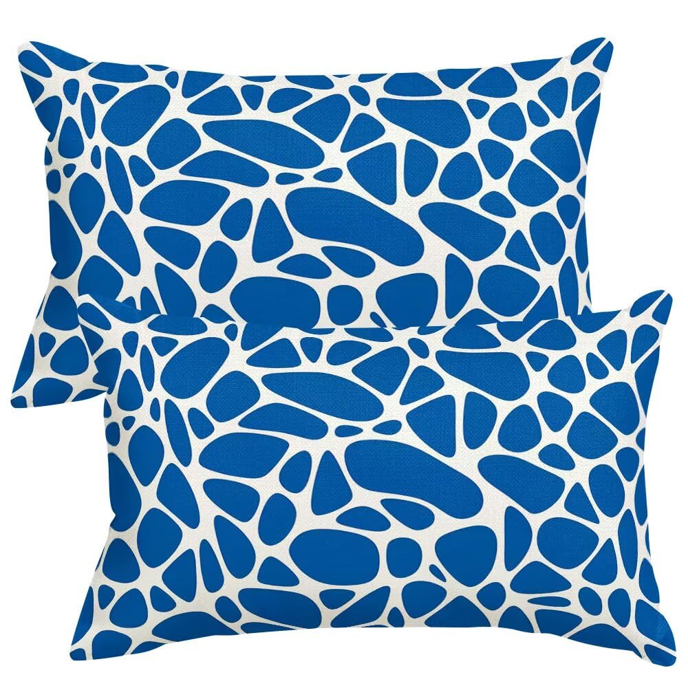 Cushion Covers 35cm x 55cm Abstract Cushion Cover 14 x 22 Inches Pack of 2 Throw Pillow Covers Blue Sofa Cushions Polyester Linen Decorative Pillowcases for Couch Living Room Bedroom Home Decor -SC513