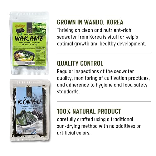 Miniatura 2 de Korean Premium Baby Wakame Seaweeds Flake 2 oz y Dashi Kombu Mezcla de 3.52 onzas - Sopa de miso de cocina 100% natural, ensalada, vegetales