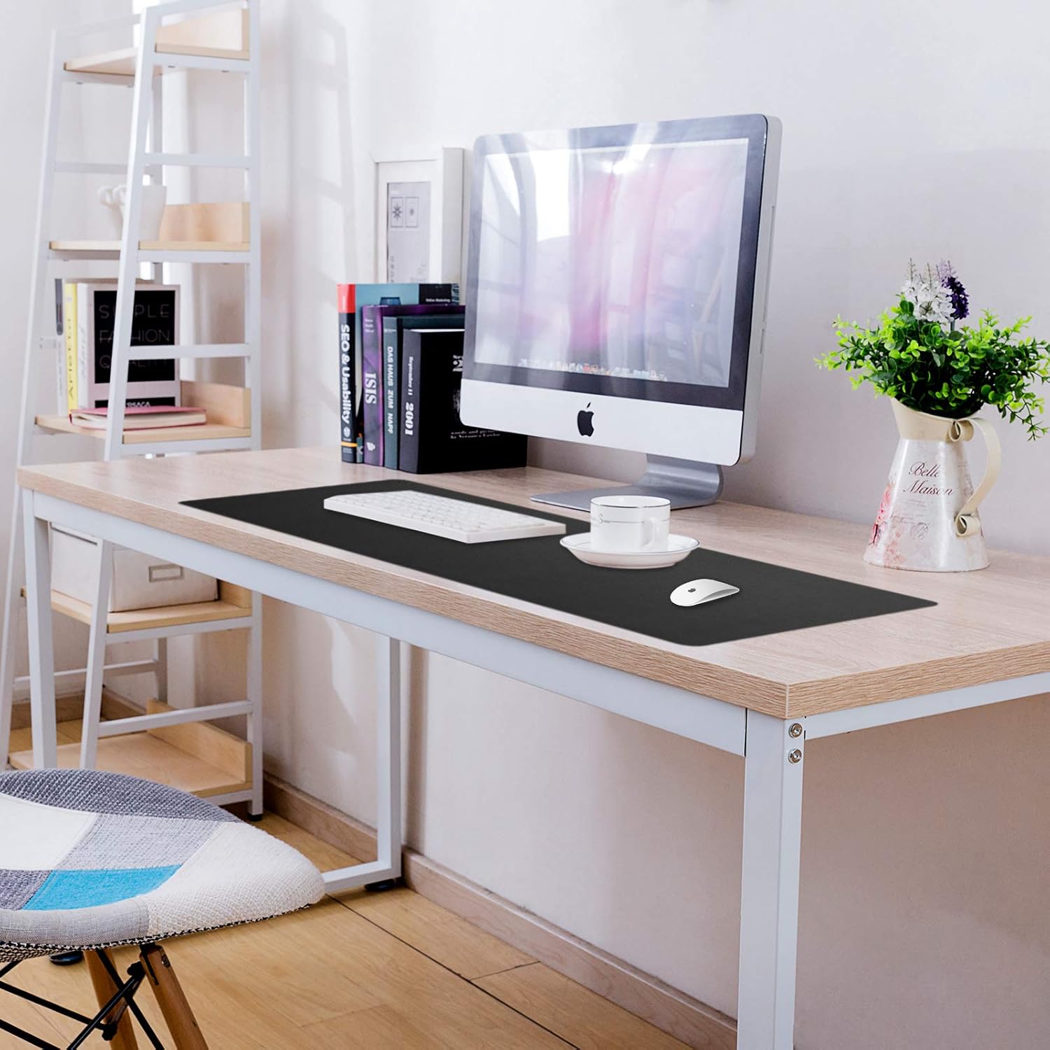 Foruisin Leather Mat Desk Pad & Blotter, 34x16 Inches, Flat, Waterproof, Black : Office Products