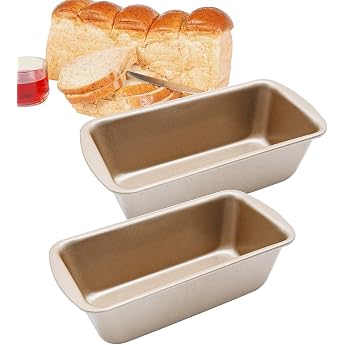 Pack of 2 Stainless Steel Bread Baking Moulds 19 x 9 x 5 cm Small Loaf Tin Cake Baking Mould Rectangular Loaf Tin Bread Baking Moulds with Non-Stick Coating Bread Moulds for Baking for Oven Hot Air Fryers Gold