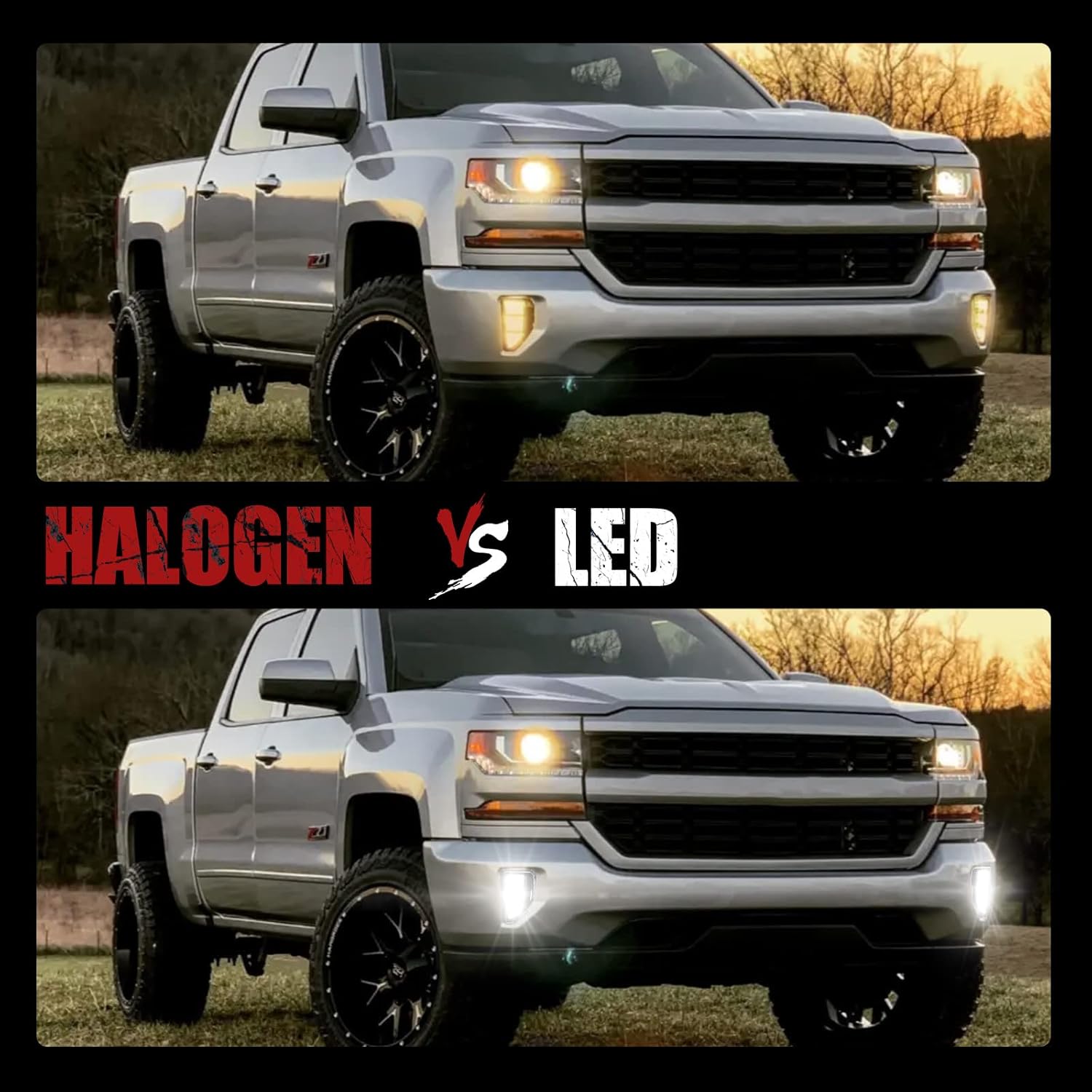 BUNKER INDUST LED Fog Lights Compitable for 2016 2017 2018 Chevy Silverado 1500, OEM Bumper Driving Fog lamp Kit,Chrome