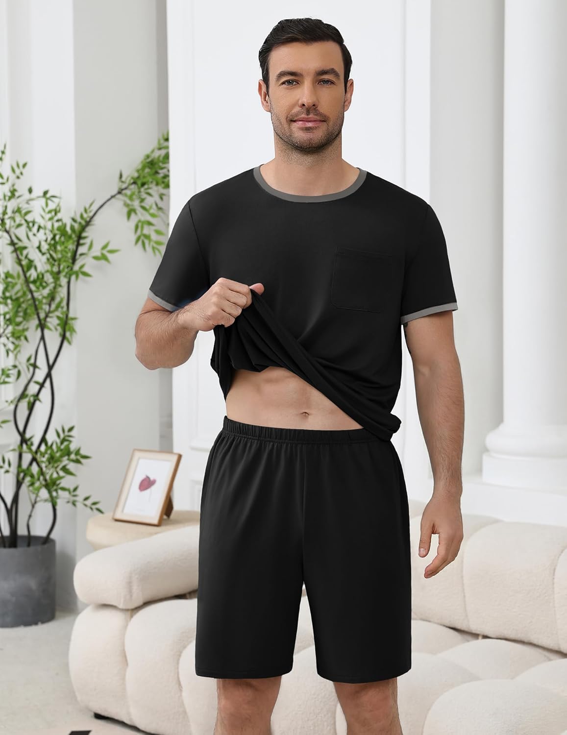 Ekouaer Mens Pajamas Sets Shorts Soft Short Sleeve Pjs Moisture Wicking Summer Sleepwear Casual Lounge Sets with Pockets - Image 2