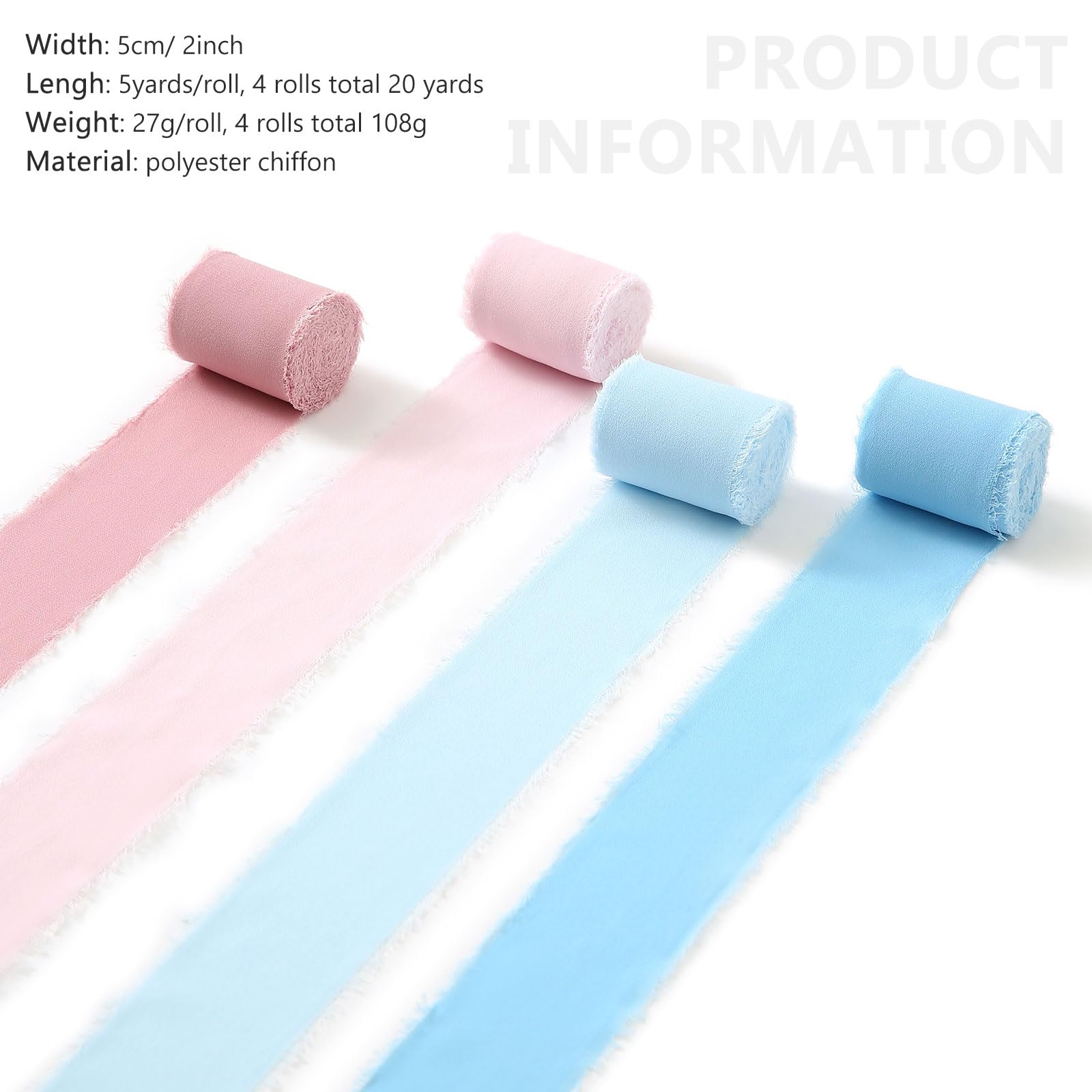Pretty Jolly Pink Blue Chiffon Ribbon for Gift Wrapping 2 Inch 20Yd Wedding Car Ribbons Handmade Fringe Silk Ribbon for Cake Flower Bouquet Wedding Invitations DIY Crafts and Hair Bow - Image 2