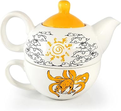 Just Funky Naruto Shippuden Tea Cup Set 2 with Teacup and Kettle | 15 Oz TeaCup Featuring The Nine-Tail Fox Kurama | Anime | Kitchen Deco | Naruto Tea Cup Set | Officially Licensed | By