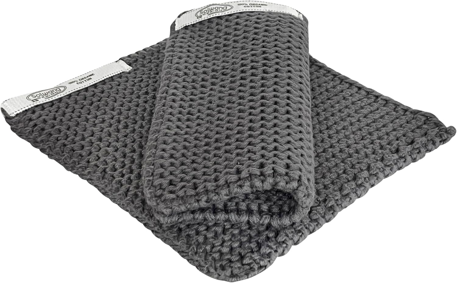 Organic Cotton Danish Knitted Pot Holders/Hot Pads Made with Thick 100%-Certified Organic Cotton - Danish Design | Made in India (Dark Steel Organic)