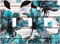Vista 23 de Turquesa Aqua Teal Flower Floral Girasol Daisy Dahlia 2 Gang interruptor de interruptor de luz Cubierta de pared Placa de pared Mariposa Mujer Niña