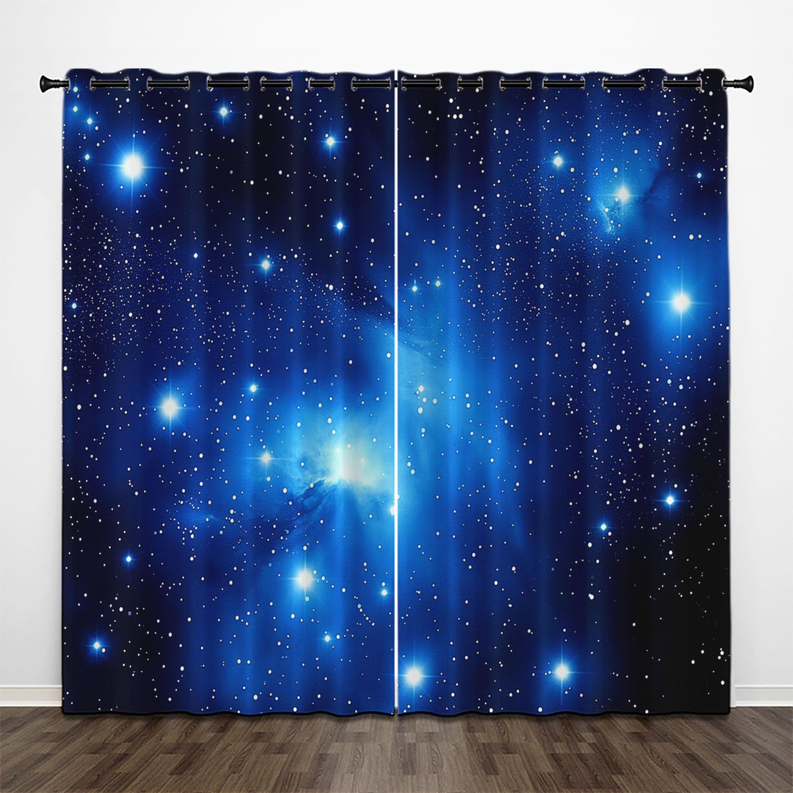 CEDNXOER Blackout Curtains 66x54 Inch Room Darkening Blue Fabric Eyelet Thermal Insulated Blackout Curtains,3D Starry Sky Galaxy Patterns Window Curtains For Living Room