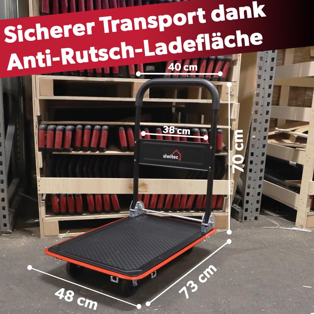 siwitec Plattformwagen, Transportwagen klappbar 150kg, inkl. Spanngurte, Rollwagen, Handwagen, Transportwagen