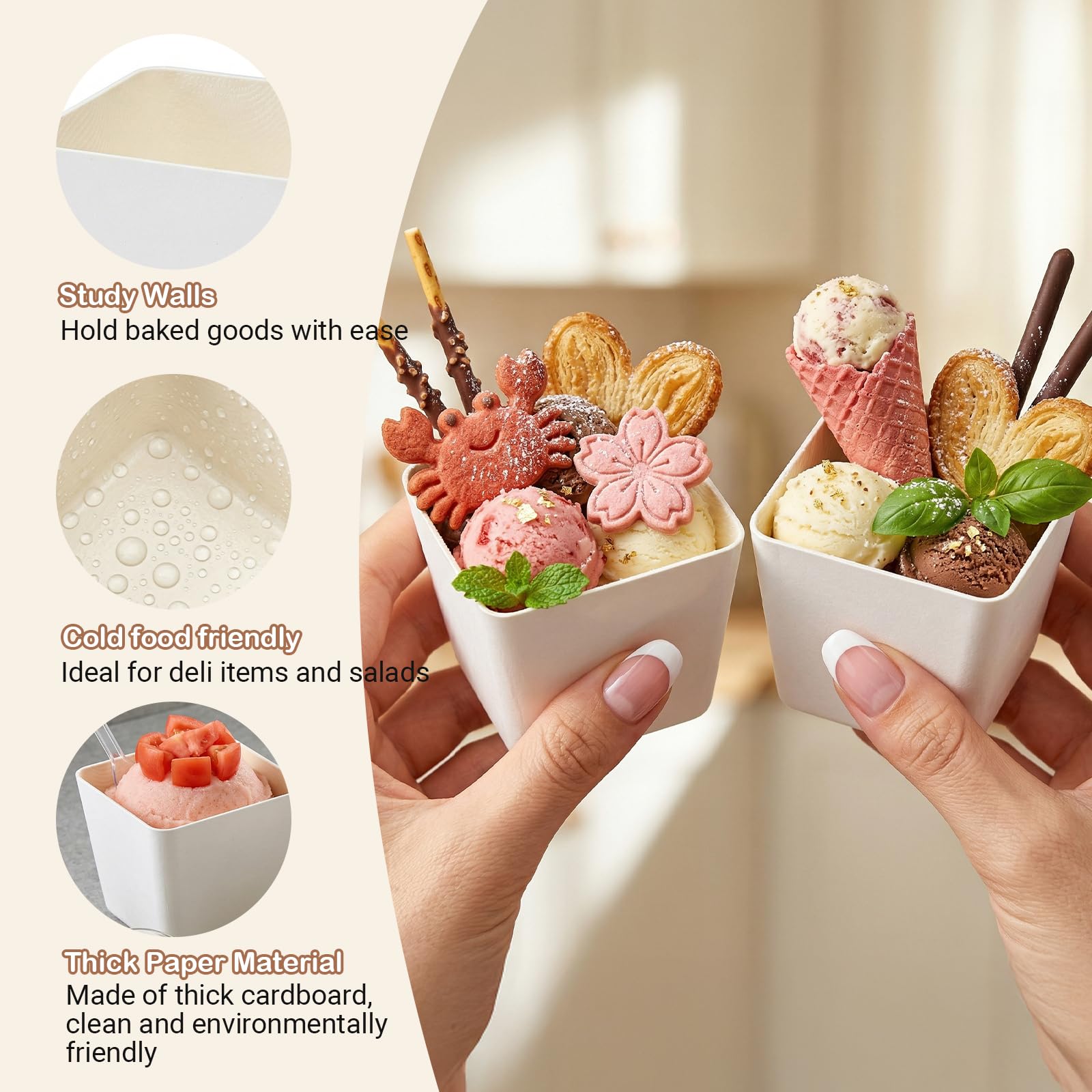 CIYIN Eisbecher Pappe 25 Stück, 100ml Eis Pappbecher, Dessertbecher aus Pappe, Eisschalen Papp-e für Servieren Eiscreme, Desserts, Smoothie, Obst(A, 100ml,25pcs) Küche, Haushalt & Wohnen