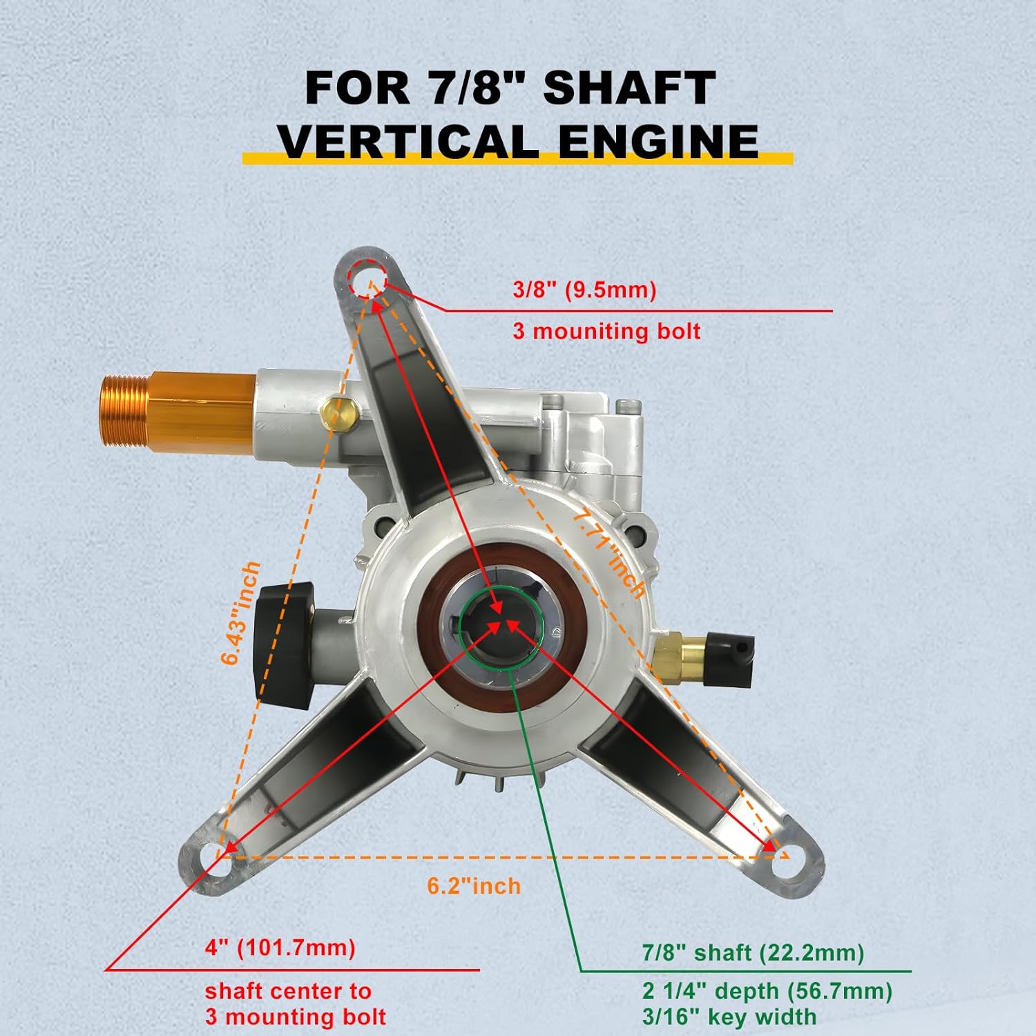 OCPTY OEM Technology Pressure Washer- Vertical Pump - 7/8 Shaft - 2200-3000 PSI - 2.4 GPM - Replacement Power Washer Pump - (2200-3000 PSI Vertical)