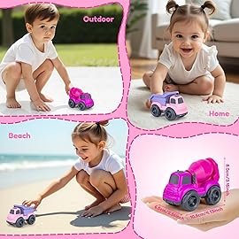 Aigitoy Dump Truck Toys for 3 Year Old Boys, BPA Free, Phthalates Free, PVC, Dump Truck, Mixer Cement, Easter Christmas Birthday Gifts for 2 3 4 Year Boy Girl. Dishwasher Safe,Recycled Plastic (Pink)
