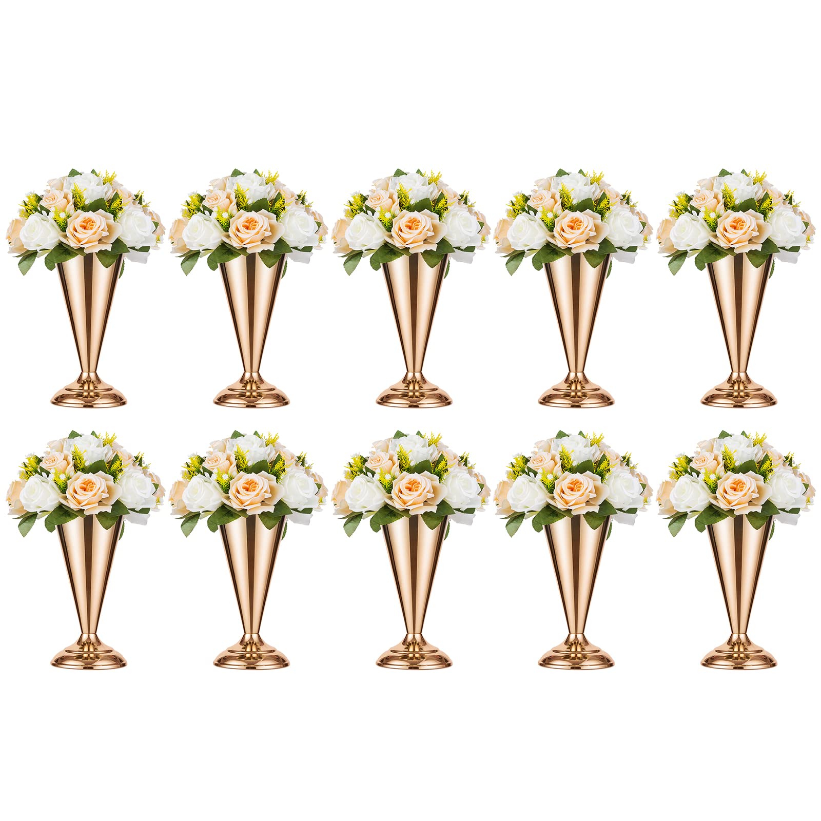 Vase trompette en métal lot de 10 de 25 cm pour centre de table de mariage