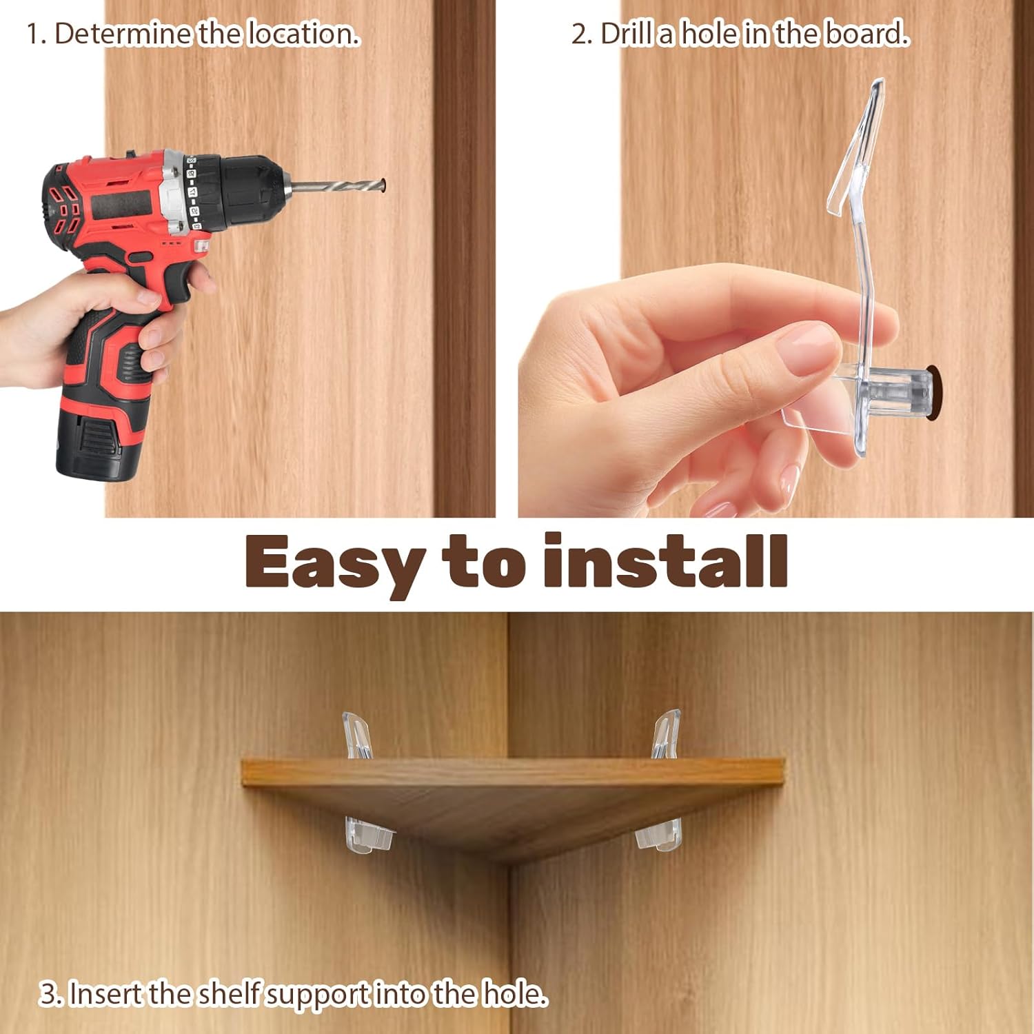 30 Pcs Plastic Locking Shelf Pins, Shelf Support Peg Clips Clear Cabinet Shelfs Pins for 1/4inch Diameter Hole and 25/32inch Shelfs for Kitchen Cabinet Furniture Book Shelves
