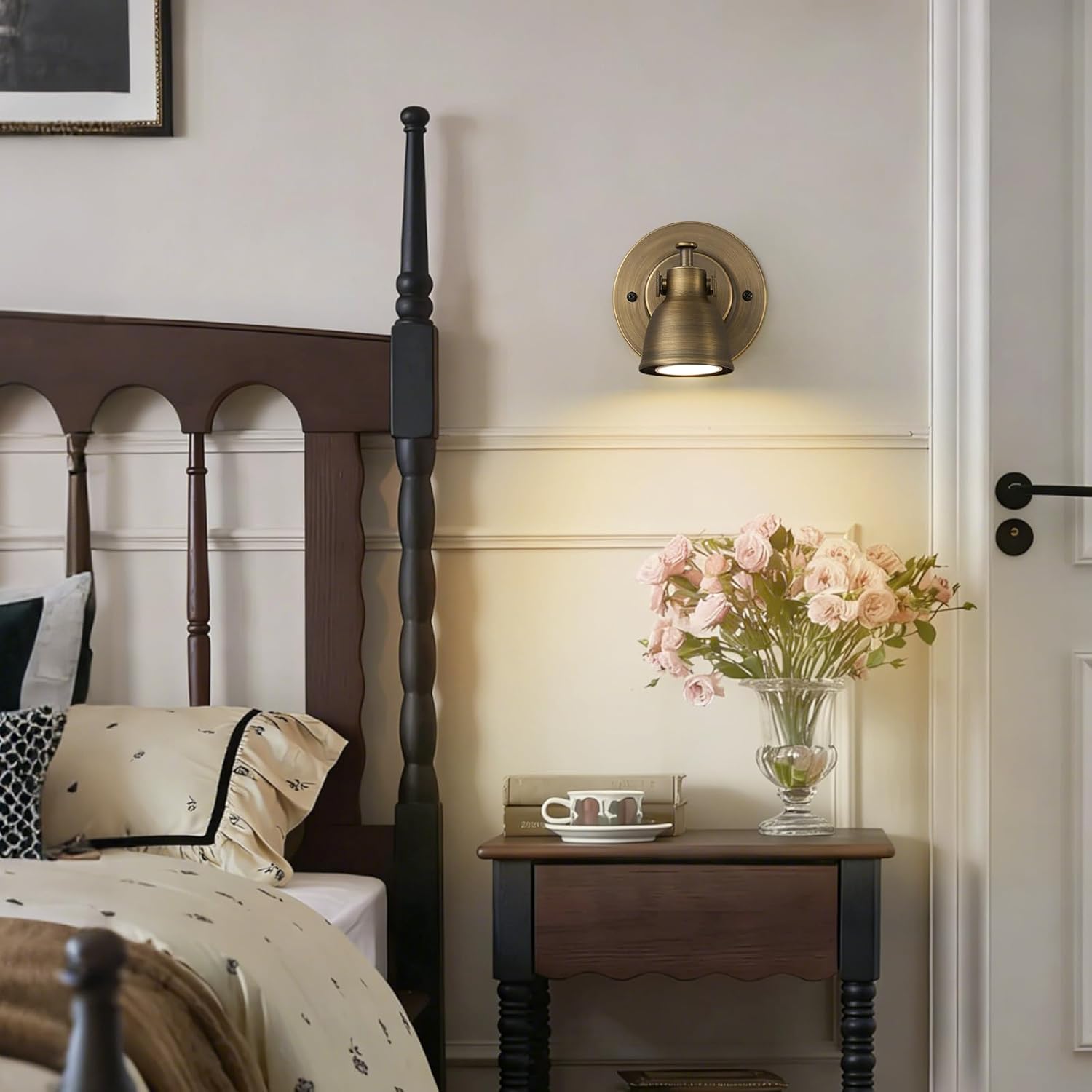 Small Wall Sconce Hardwired Single - Vintage Oil Rubbed Bronze Art Deco Indoor Mini Bell Light Fixture for Bathroom Vanity Bedroom Bedside Reading Hallway Living Room Kitchen Hall Picture