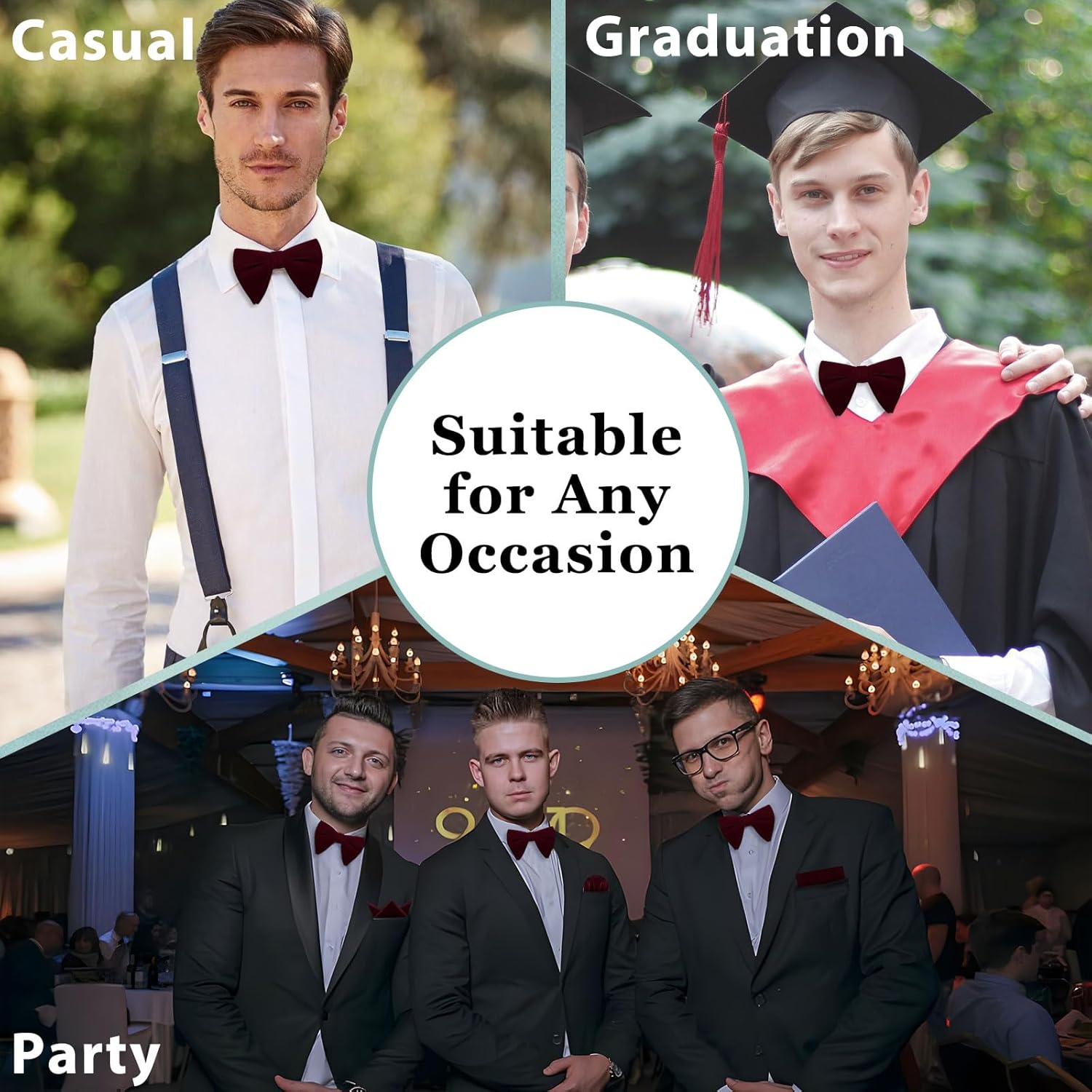 Oversized Bow Ties for Men, Pre-tied Velvet Bowties Men Bow Tie and Pocket Square Cufflinks for Tuxedo Wedding Party - Image 7