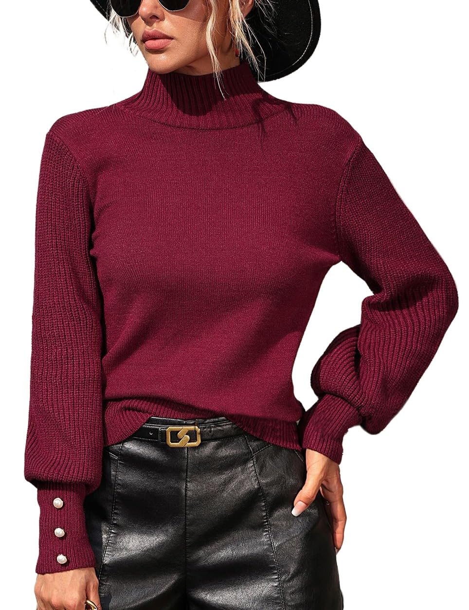 Kinghua Turtleneck Sweaters for Women Fall Casual Knit Tops Lantern Long Sleeve Trendy Winter Pullover Sweater