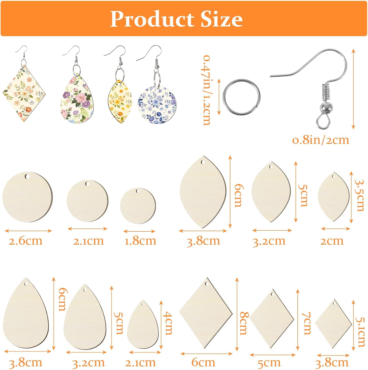180PCS Sublimation Earring Blanks with Earring Hooks and Jump Rings, 9 Sizes Sublimation Blanks Products, Unfinished MDF Round Teardrop Sublimations Blank for Christmas Valentine Halloween Women DIY - Image 2