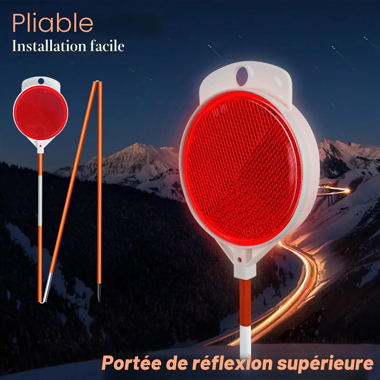 Lot de 10 marqueurs réfléchissants pour allée, piquets à Neige en Fibre de Verre Orange de 129,5 cm avec réflecteur Double Face et Bande réfléchissante pour parkings, allées et trottoirs