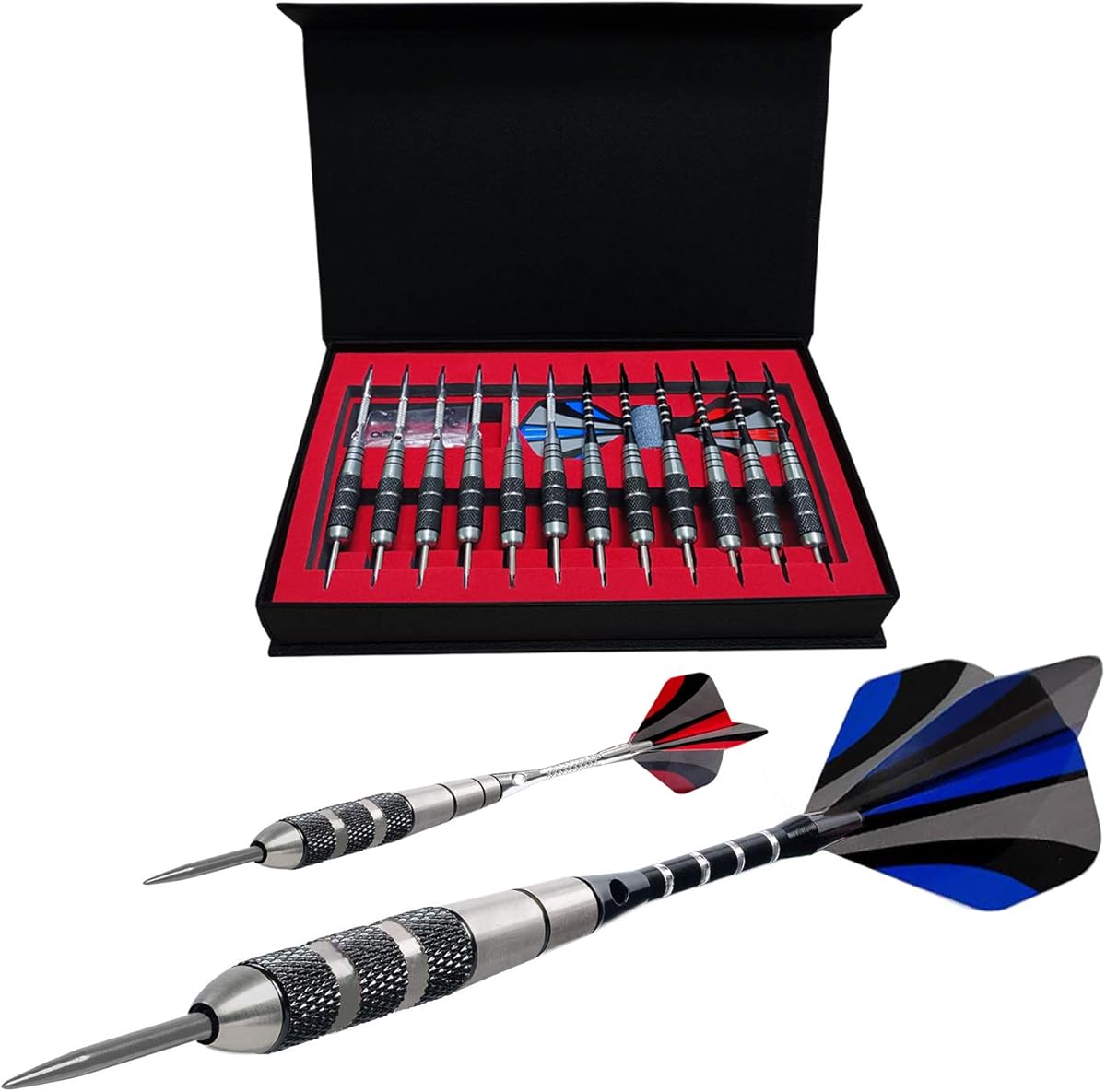 WINSDART Darts Metal Tip Set Professional Metal Darts for Dartboard Steel Tip Darts with Nonslip Iron Barrel Aluminum Dart Shafts,Extra Flights,Dart Sharpener,Gift Box