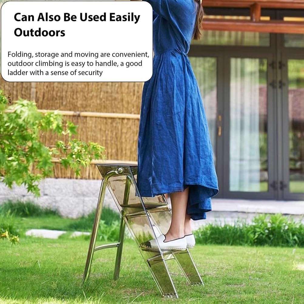 Acrylic 3 Step Ladders, Folding Steps Stool, Decorative Modern Foot Stools, Storage Display Shelf, for Closet Living Room Garden Balcony,Brown,52x44x63cm