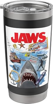 Jaws 50th Anniversary Poster Amity Island Collage 2-Sided Stainless Steel Insulated Tumbler