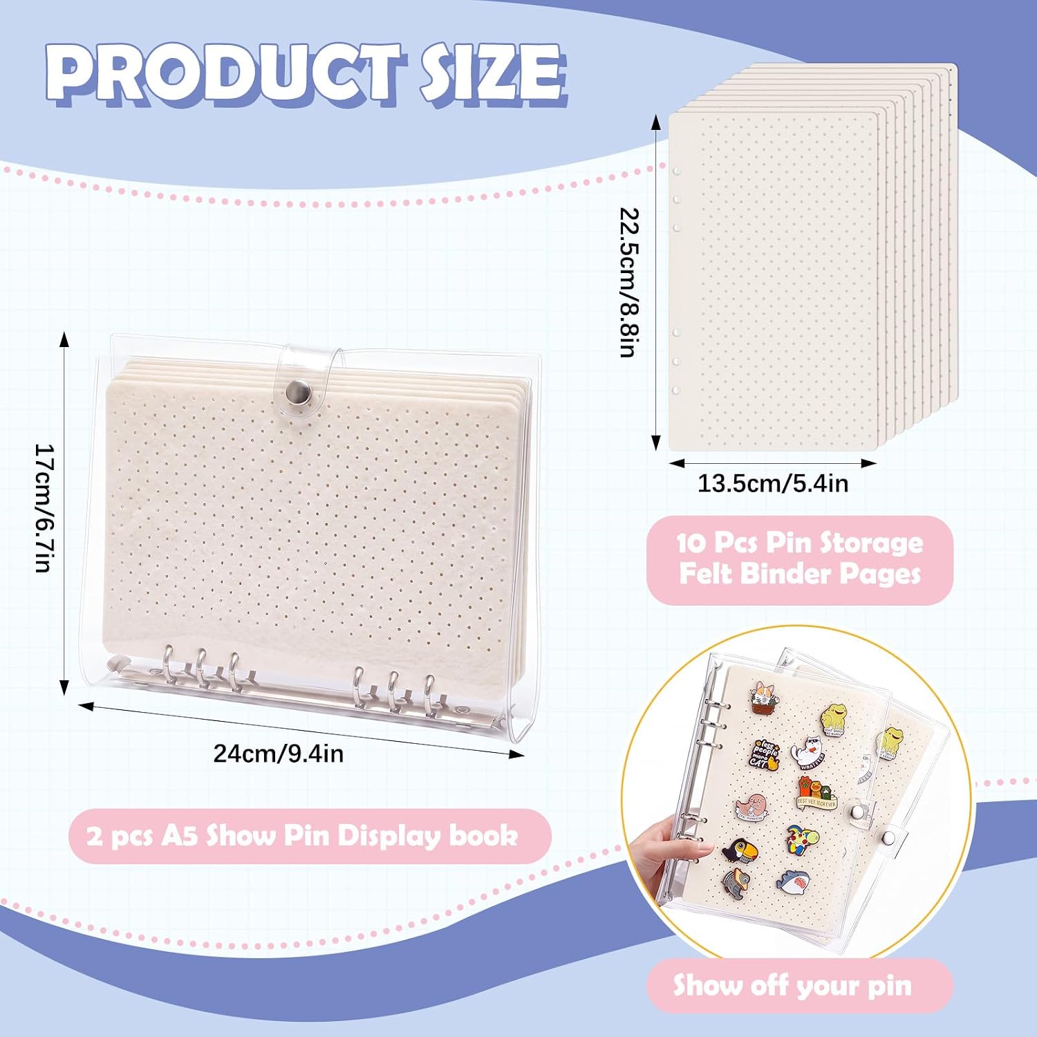 2 Pack A5 Enamel Pin Display Book with 10 Pages Binder,Silver image 2
