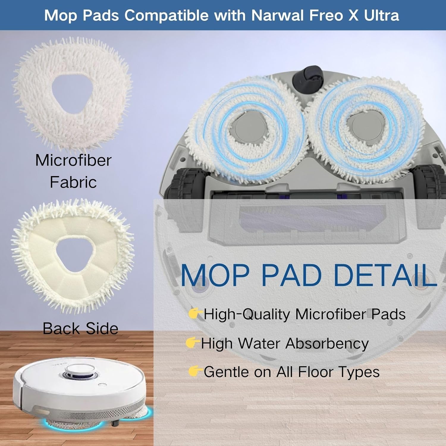 Replacement Accessories Parts Kit Compatible with Narwal Freo X Ultra - Includes 6 Dust Bags, 6 Mop Pads, 6 Filters, 8 Side Brushes, 2 Rubber Main Brushes (Freo X Ultra)