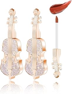 2Pcs Creamy Burnt Red Lipstick Set with Violin Package, Long Lasting Waterproof Velvet Retro Red Lip Gloss, Nice Package for Women Girls