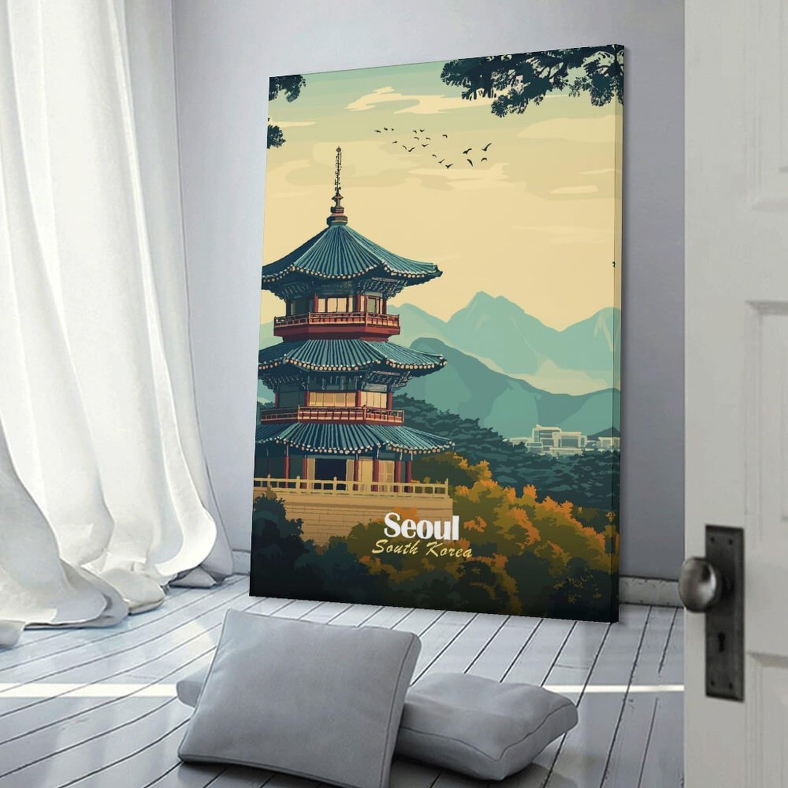 Junmoney Frame-Style-2 Room Decor Wall Art Seoul Pagoda Landscape, 20X30inch(50X75cm), For Lounge Decor, Bedroom Walls Or Flats, Canvas Styling For A Polished Room Look