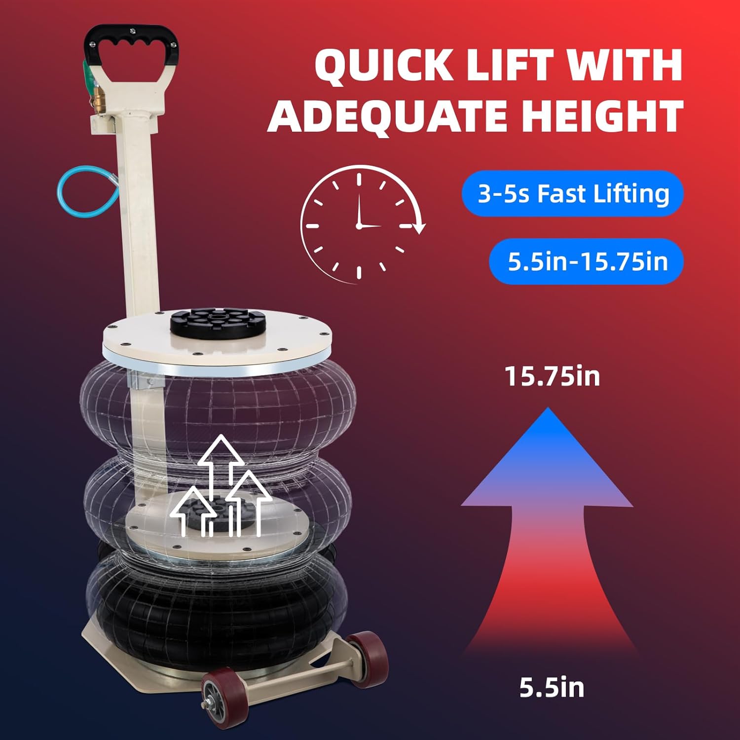 CXRCY 5 Ton Air Jack for Cars & Trucks - 11000LBS Capacity Pneumatic Airbag Jack with Adjustable Long Handle, Fast Lifting up to 16 Inch for Cars,Trucks(White Triple Bag Air Jack)
