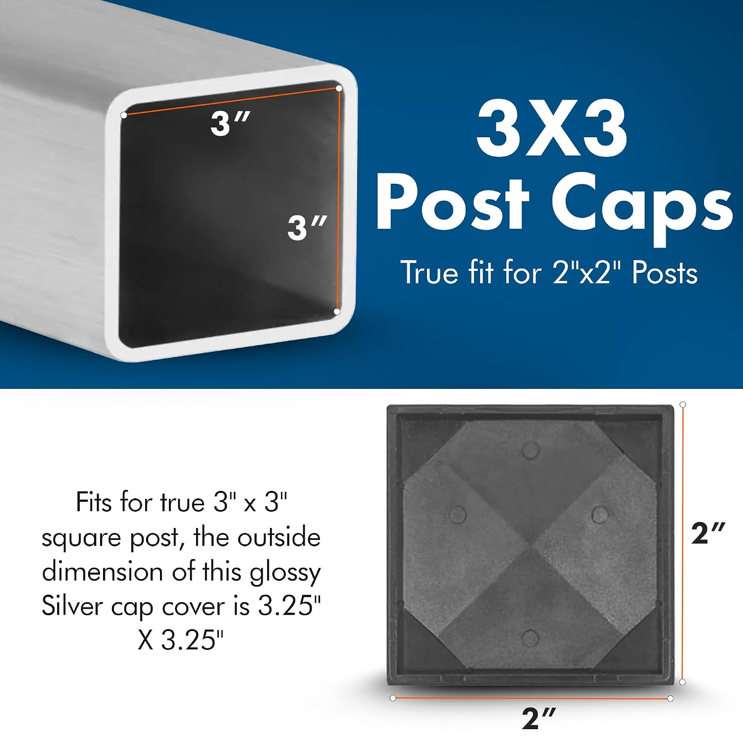 FittingsPlus 3"x3" Fence Post Cap (24 Pack) - Die-Cast Aluminum, Durable 3x3 Pyramid Post Cap for Aluminum Posts, Easy Install Fence Post Caps, Post Toppers for Residential & Commercial Use