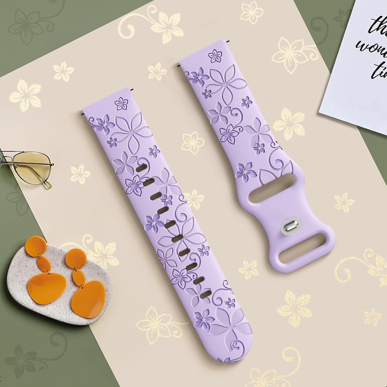 Two-Tone Flower Engraved Bands Compatible with Gizmo Watch 3 2 1/ Gabb Watch 3 2 1/ SyncUP/Cosmo JrTrack Kid Watch, 20mm Soft Silicone Sport Strap for Boys Girls image 2