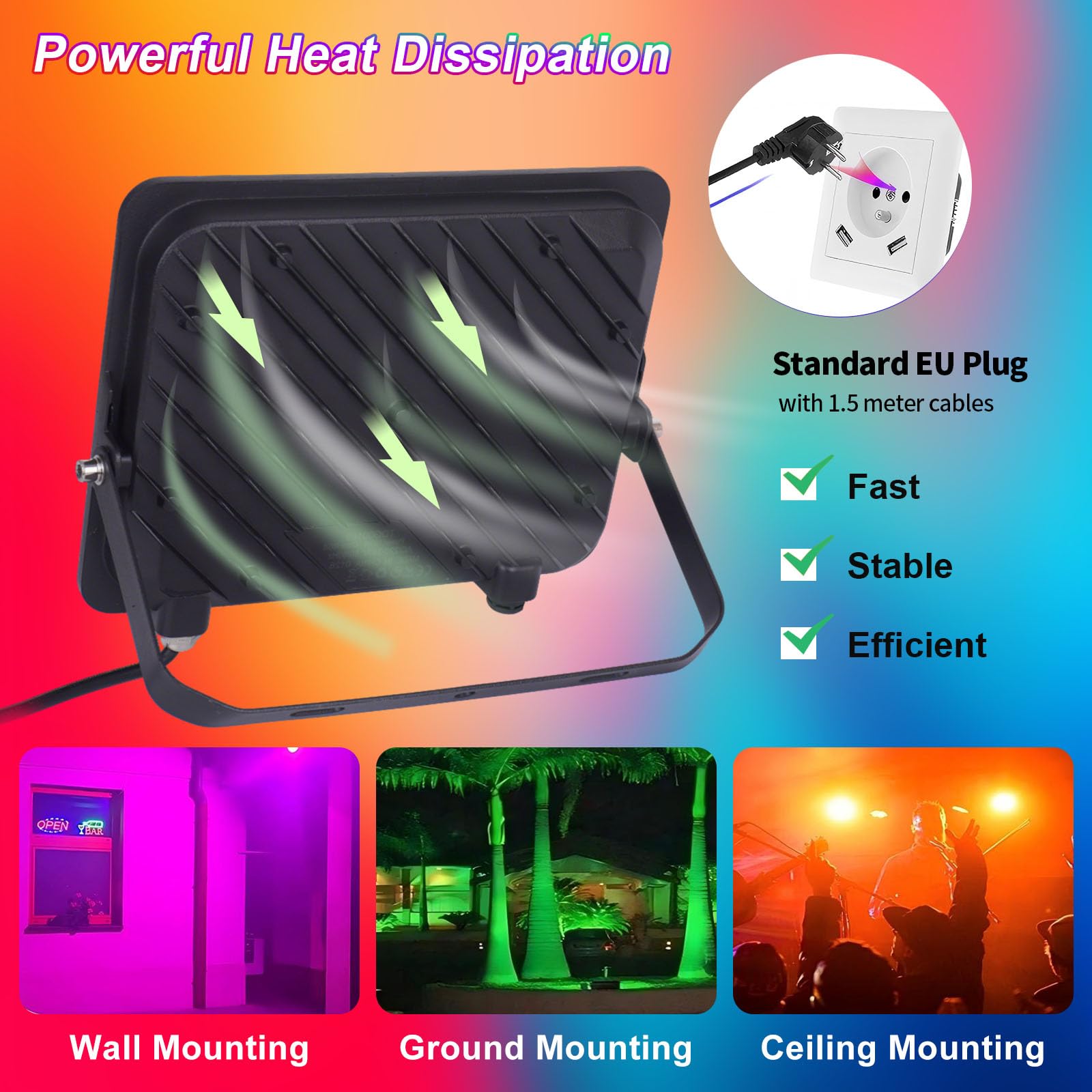 RGB LED Strahler Außen 50W,6 Stück Dimmbar LED Scheinwerfer Mit Fernbedienung,IP65 Wasserdicht Farbwechsel Fluter Disco Partylicht Stimmungslicht für Weihnachten,Halloween,Bar,DJ,Feiern,Bühne
