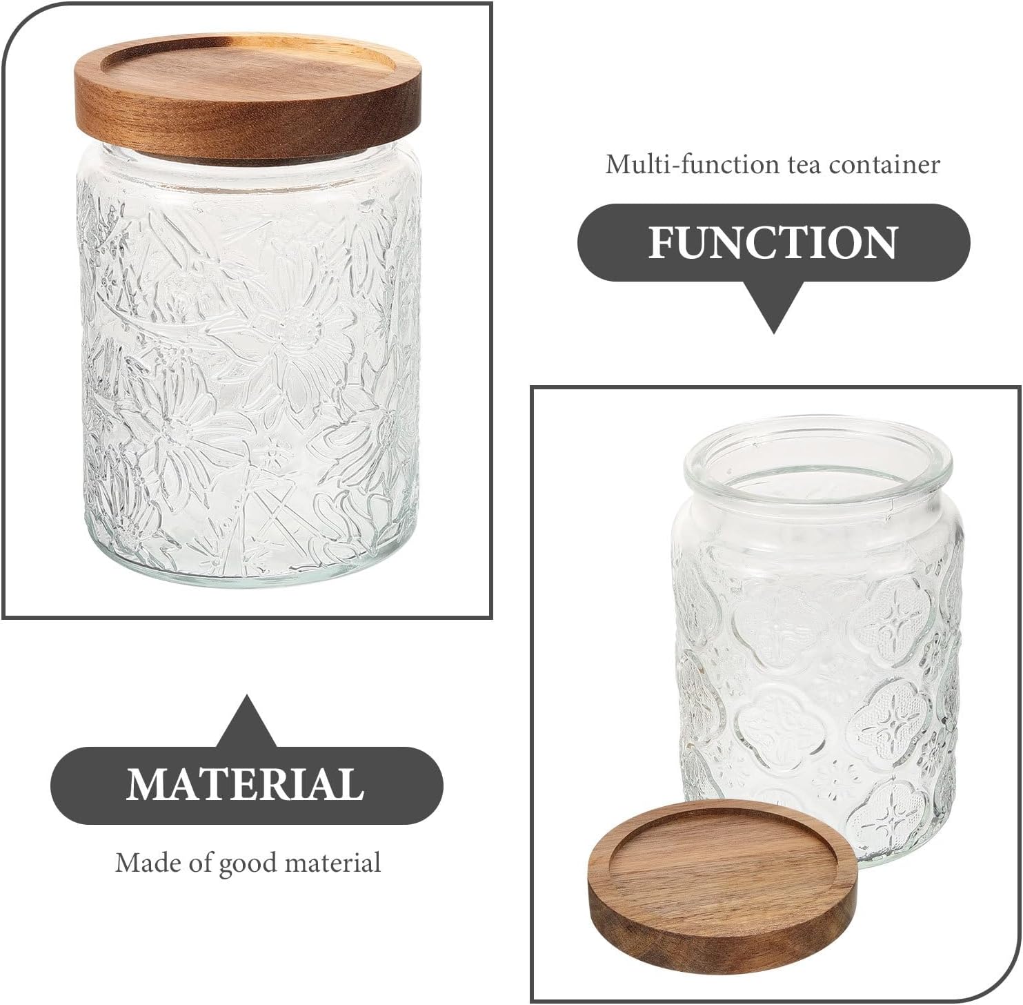 2pcs Glass Storage Canisters with Airtight Wooden Lids, Food Jars for Candy, Snacks, Tea, and Grain Organization in Kitchen Pantry