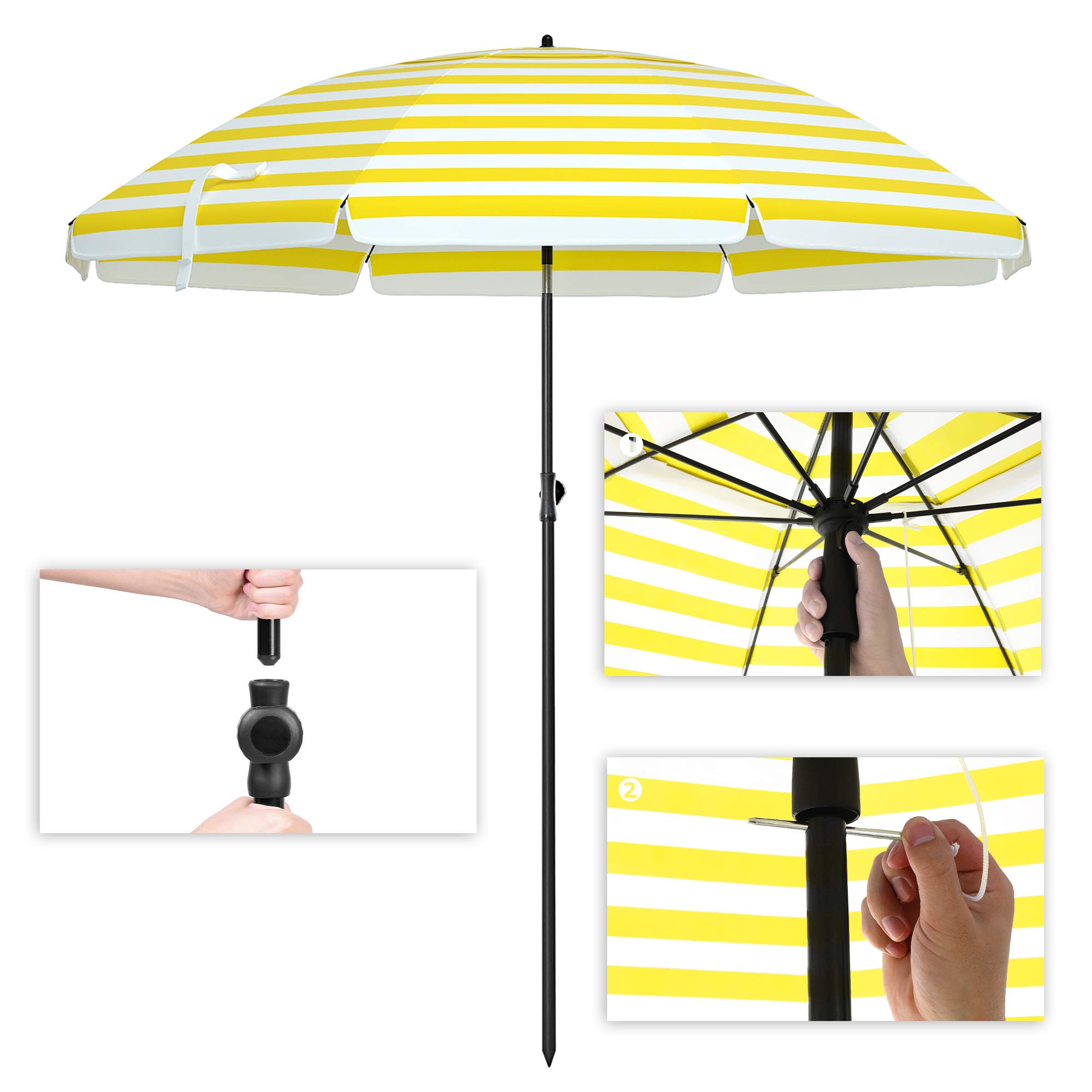 SONGMICS 1.6 m Parasol, Beach Umbrella, Sun Protection with UPF 50