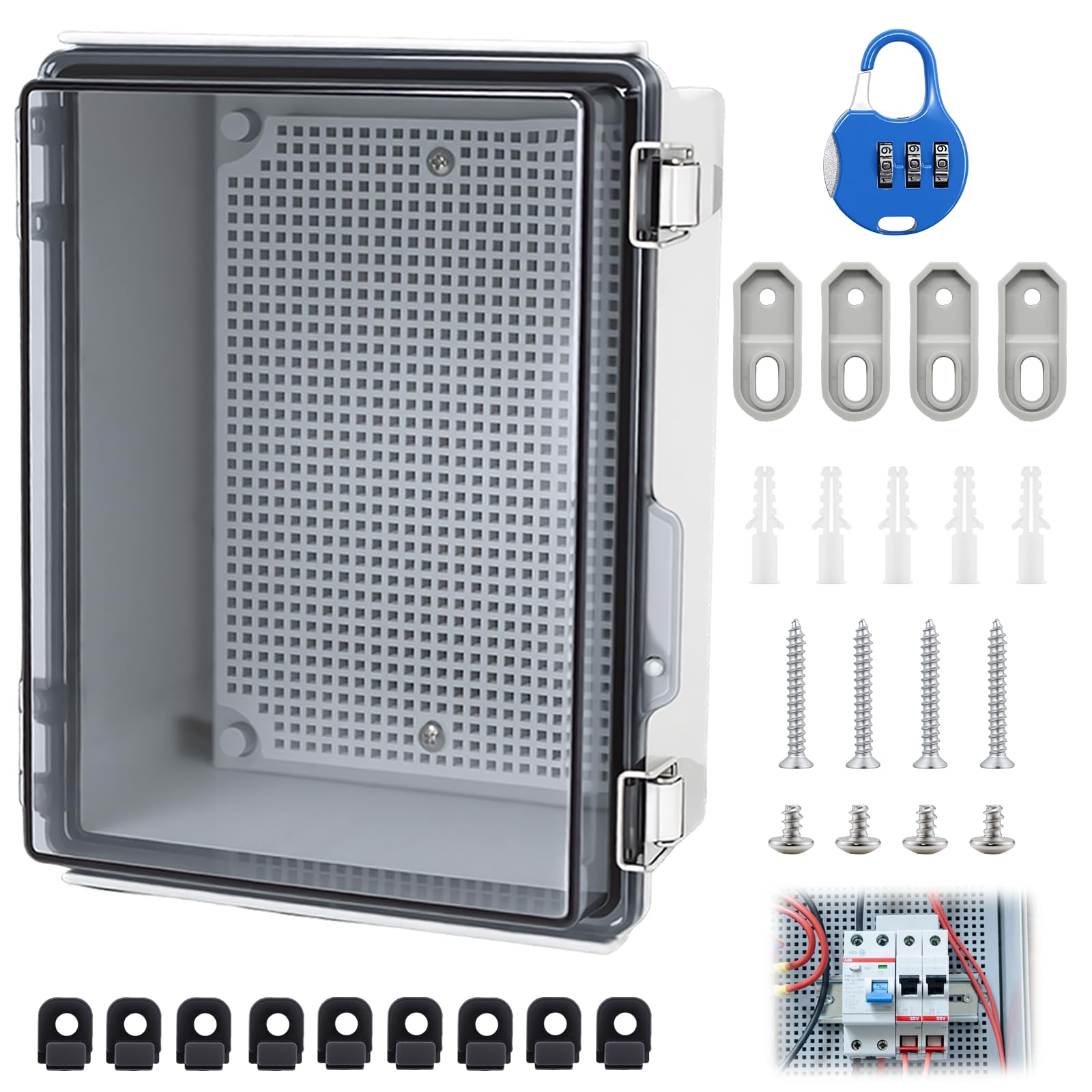 Scatola di derivazione impermeabile IP65, armadietto di commutazione trasparente per esterni, scatola di distribuzione con serratura a combinazione, armadio di controllo trasparente, montaggio