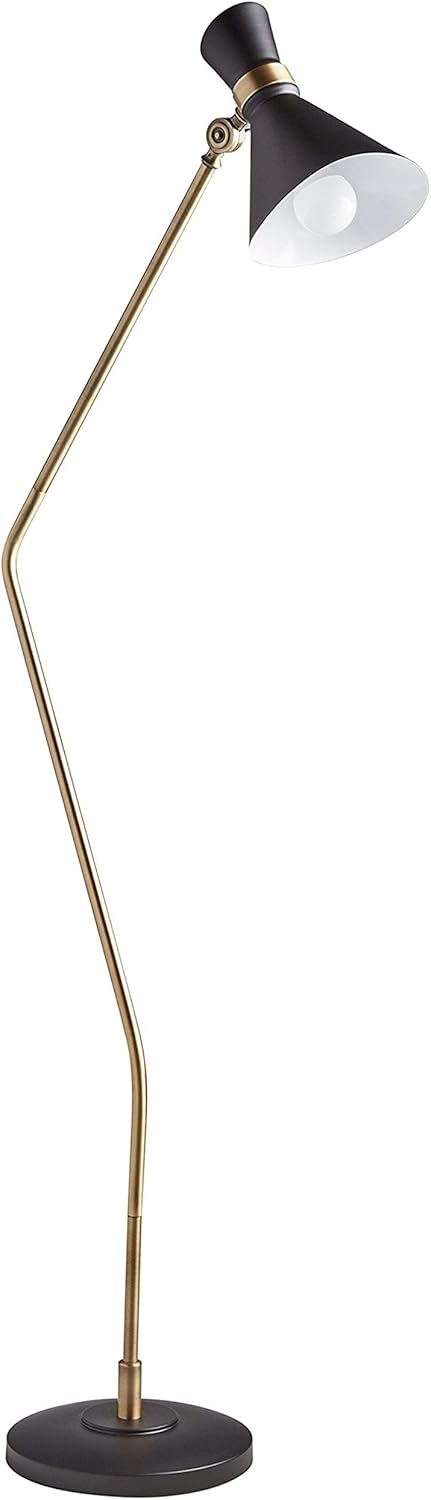 Up To 40% OFF Amazon Brand – Rivet Mid-Century Modern Curved Task Floor Lamp With Light Bulb - 57 Inches, Matte Black & Brushed Steel